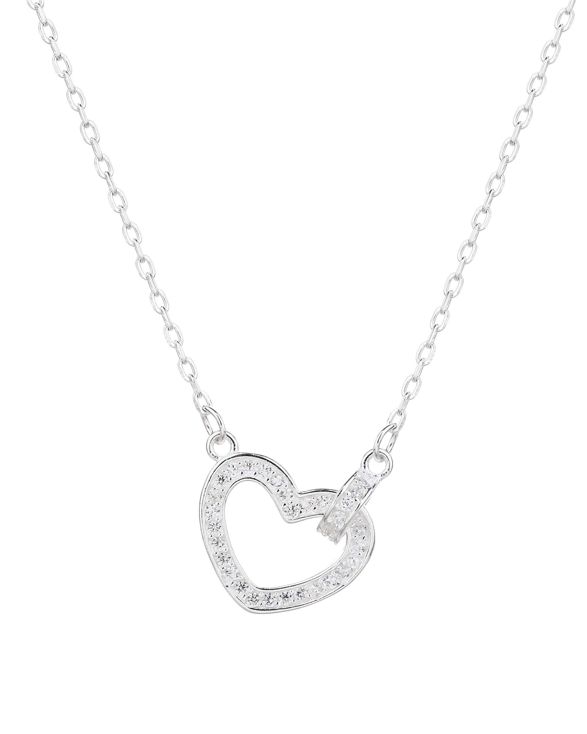Collar sencillo de corazon bisel liso con circonias blanca 45+5cm en plateado