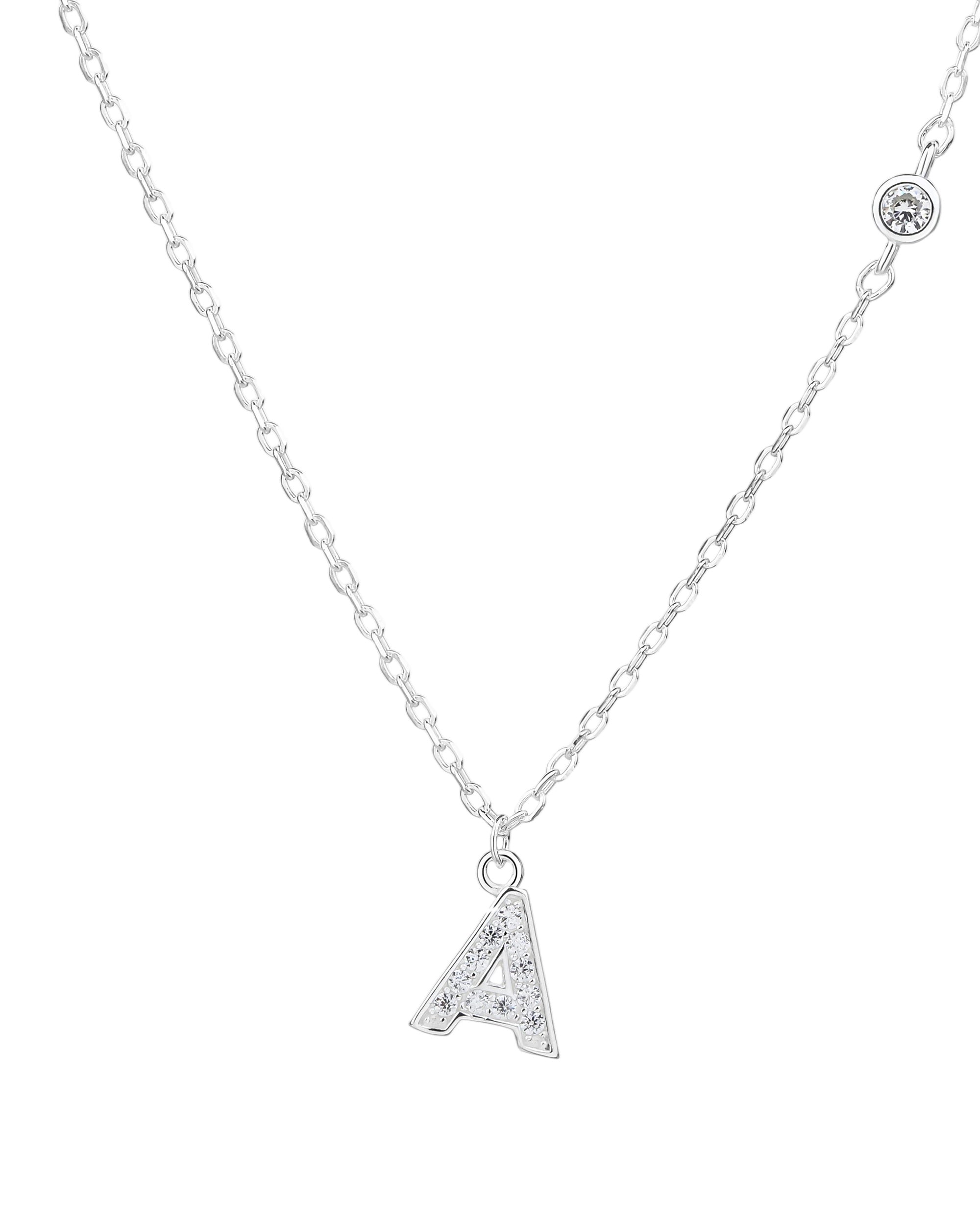 Collar con letra bisel liso con circonias blanca 45+5cm en plateado