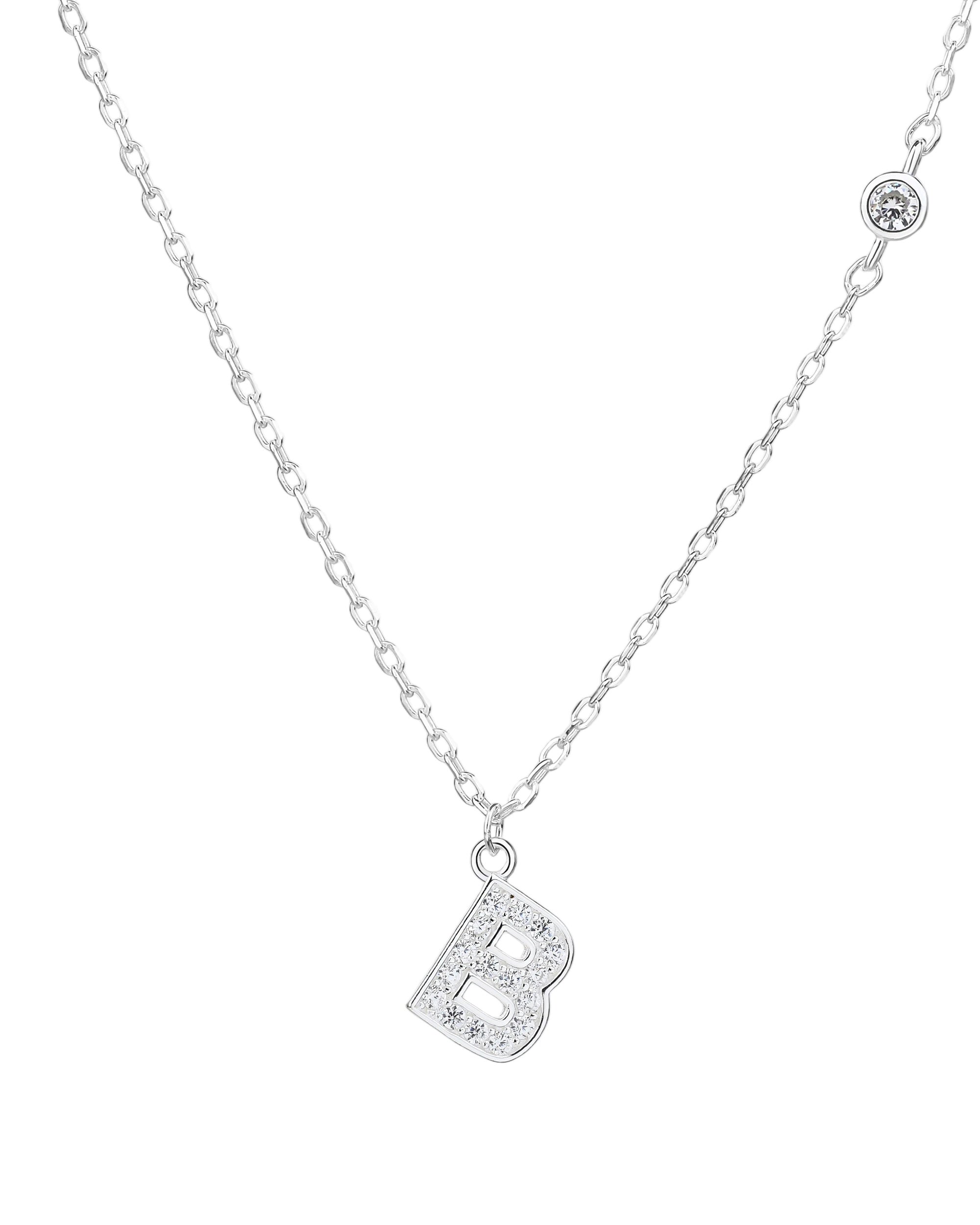 Collar con letra bisel liso con circonias blanca 45+5cm en plateado