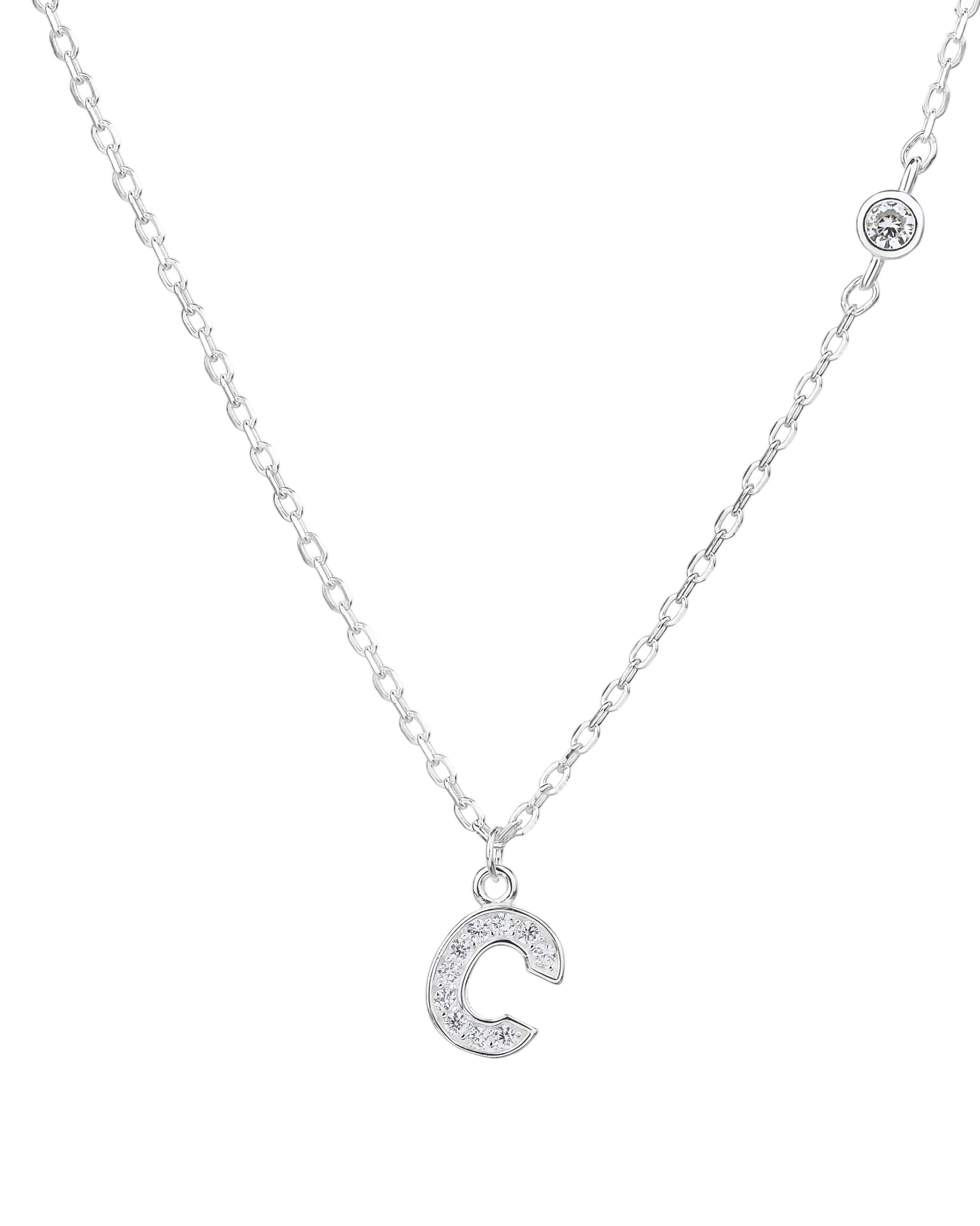 Collar con letra bisel liso con circonias blanca 45+5cm en plateado