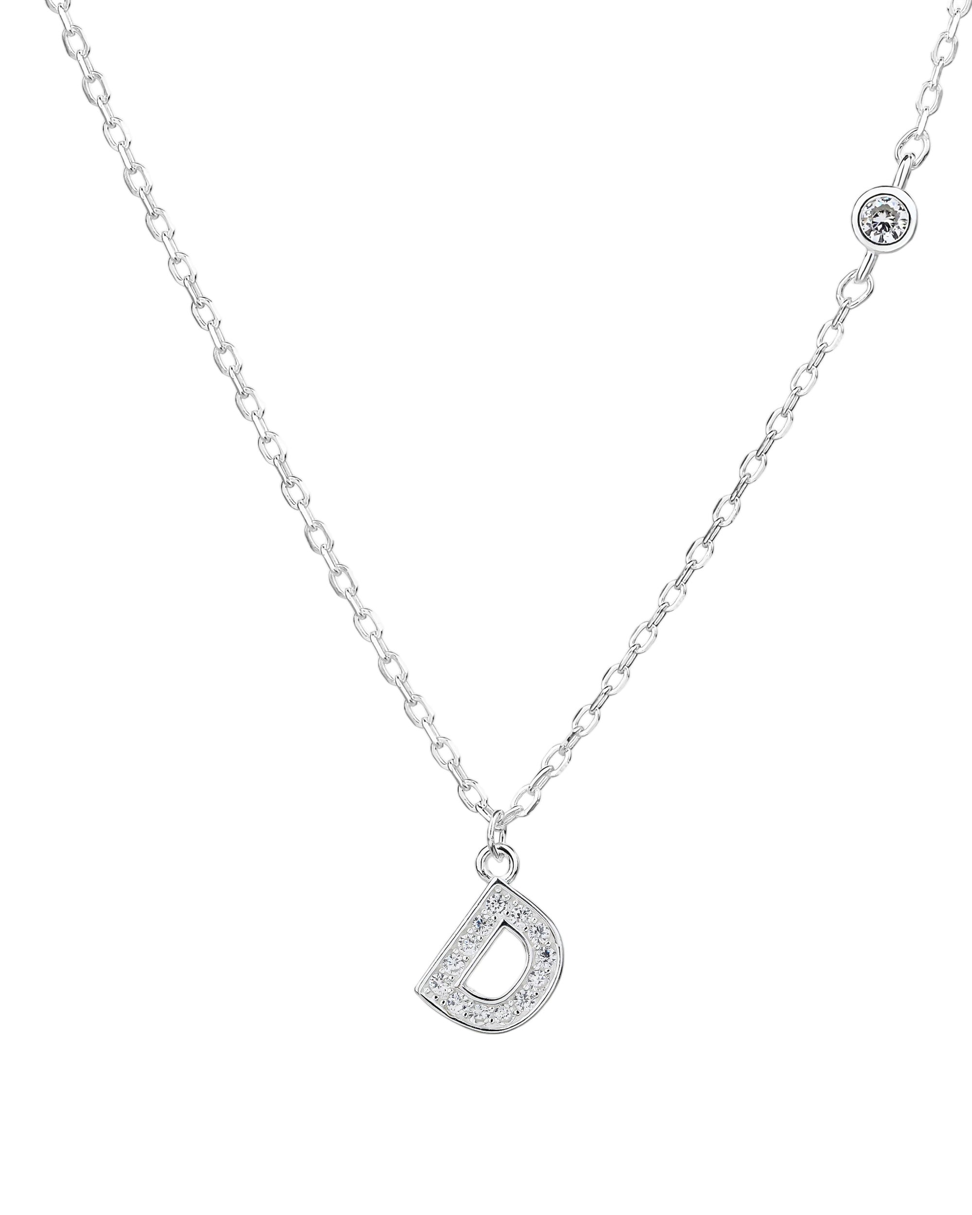 Collar con letra bisel liso con circonias blanca 45+5cm en plateado