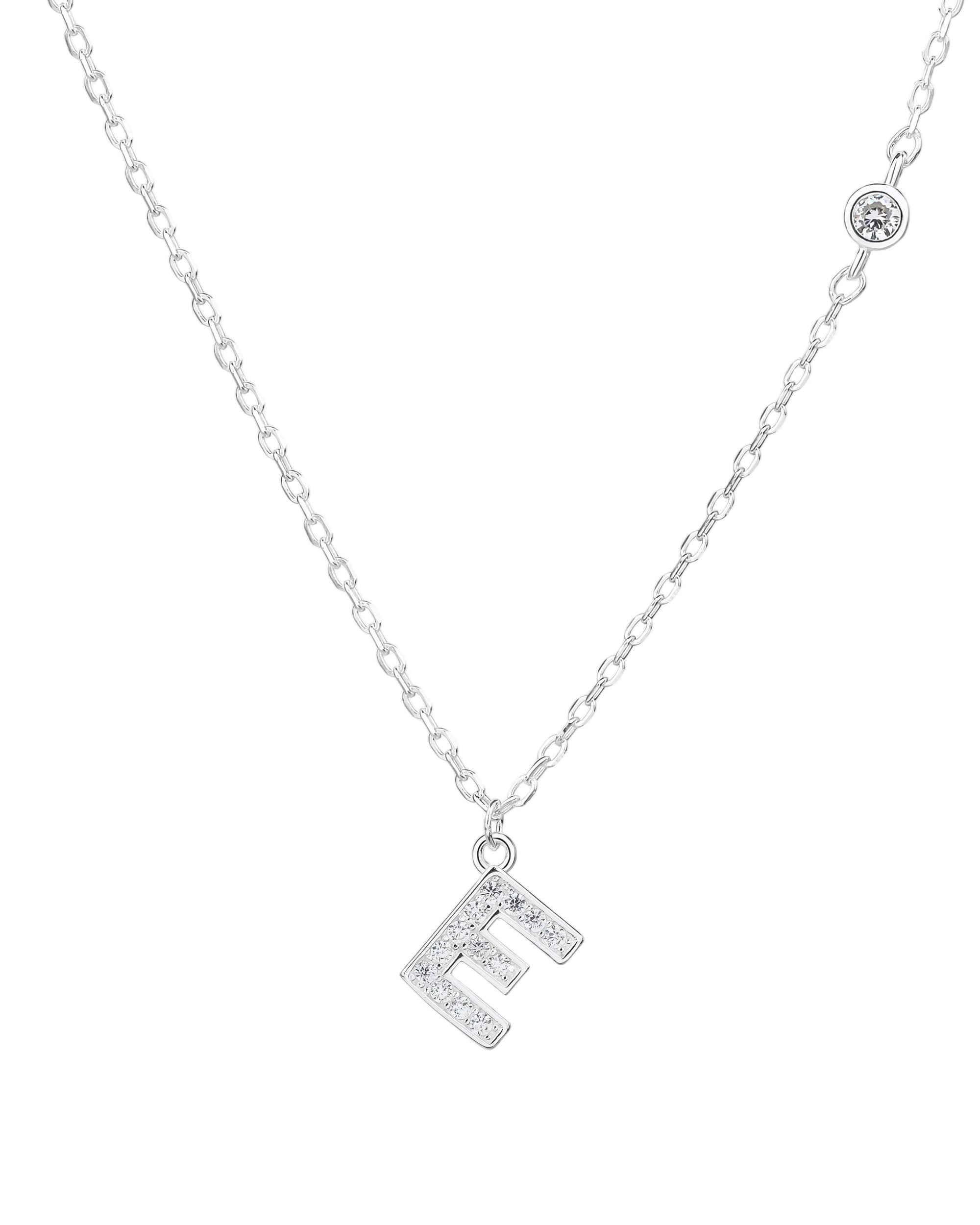 Collar con letra bisel liso con circonias blanca 45+5cm en plateado