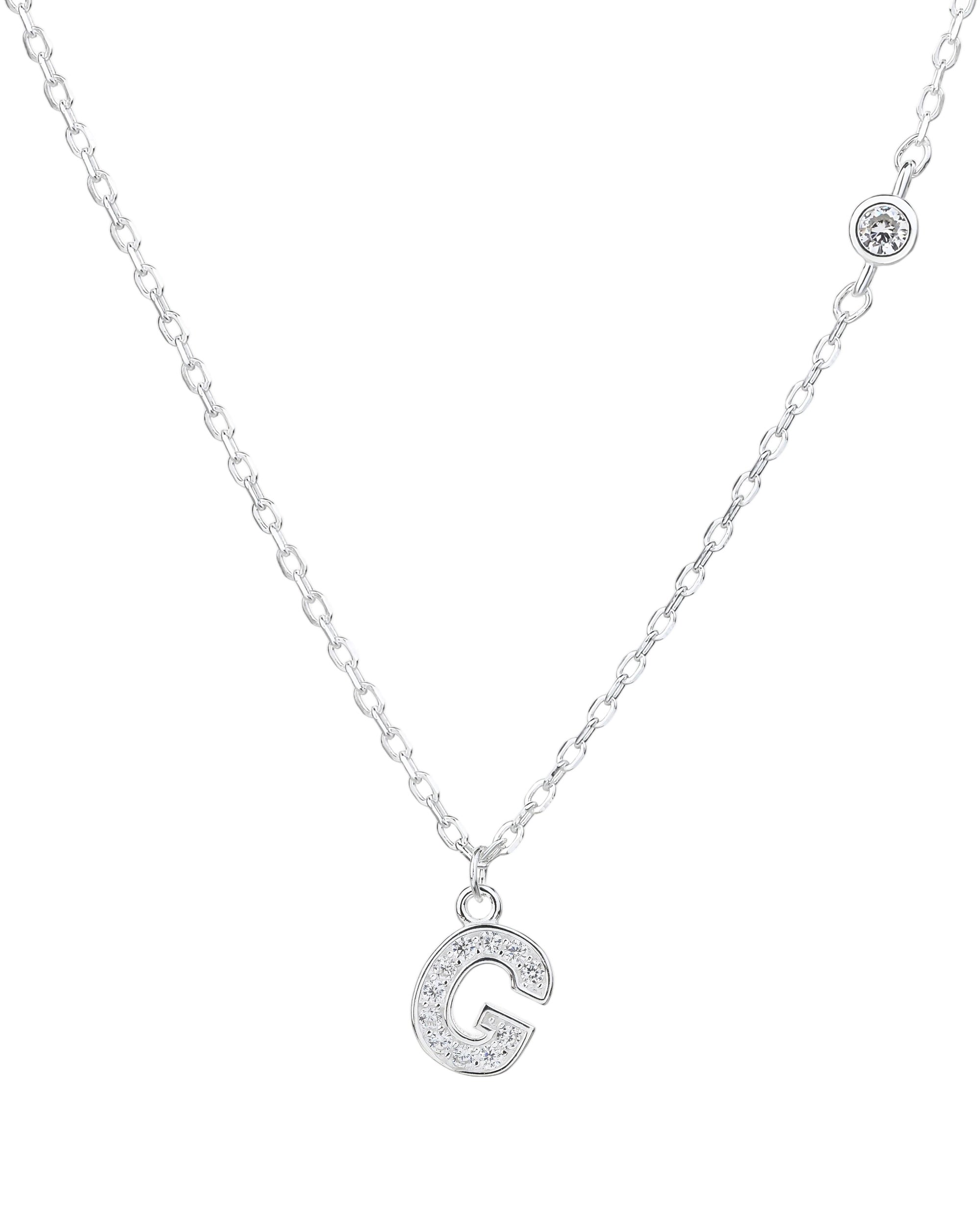 Collar con letra bisel liso con circonias blanca 45+5cm en plateado