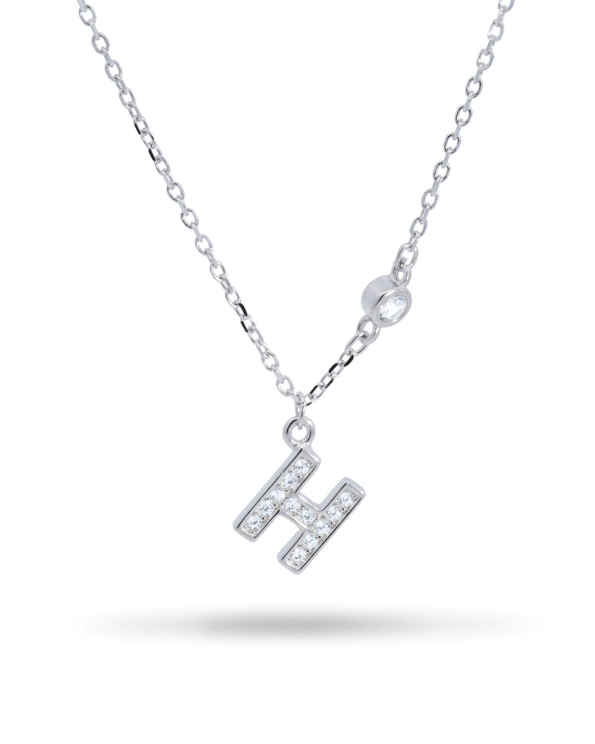 Collar con letra bisel liso con circonias blanca 45+5cm en plateado