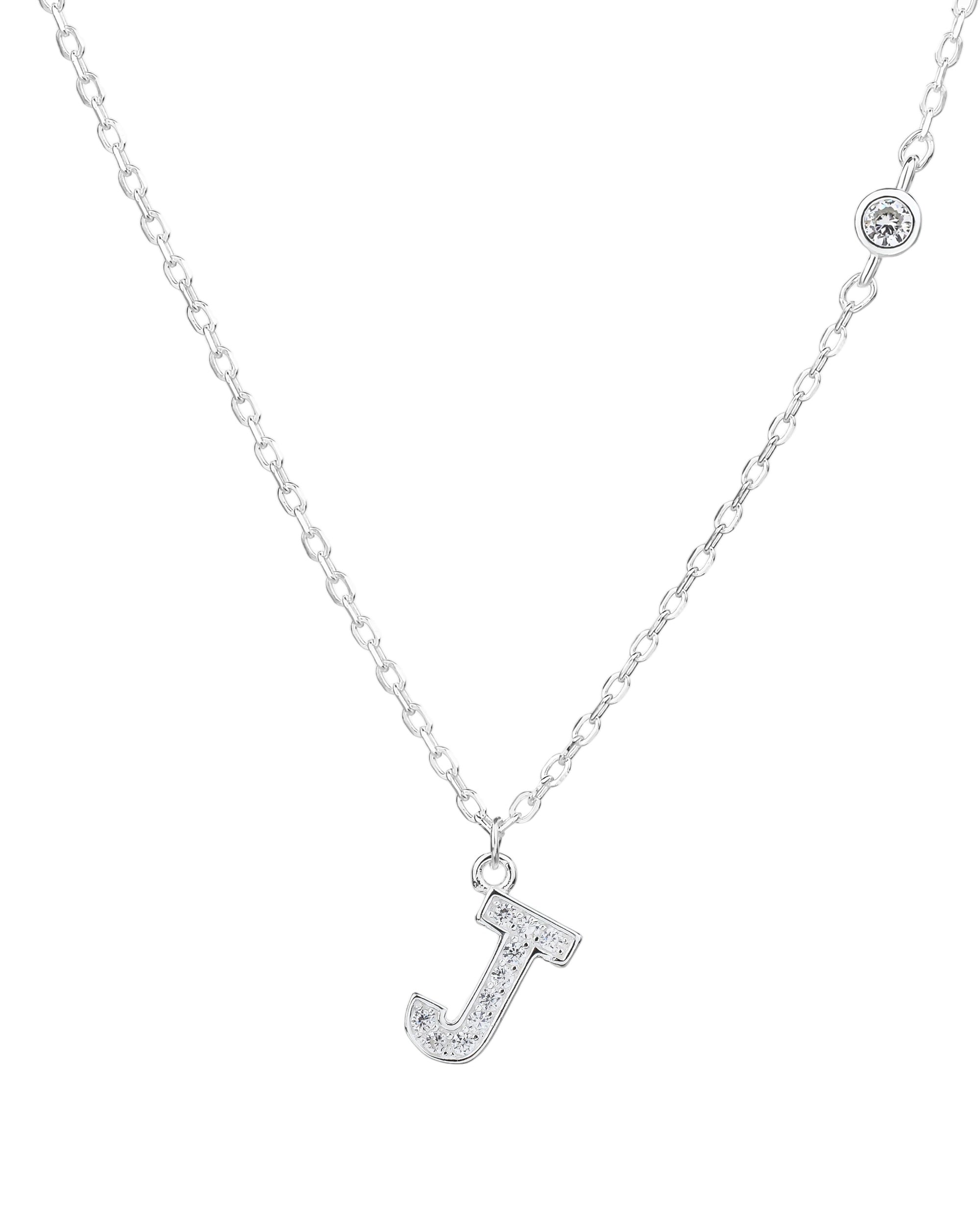 Collar con letra bisel liso con circonias blanca 45+5cm en plateado