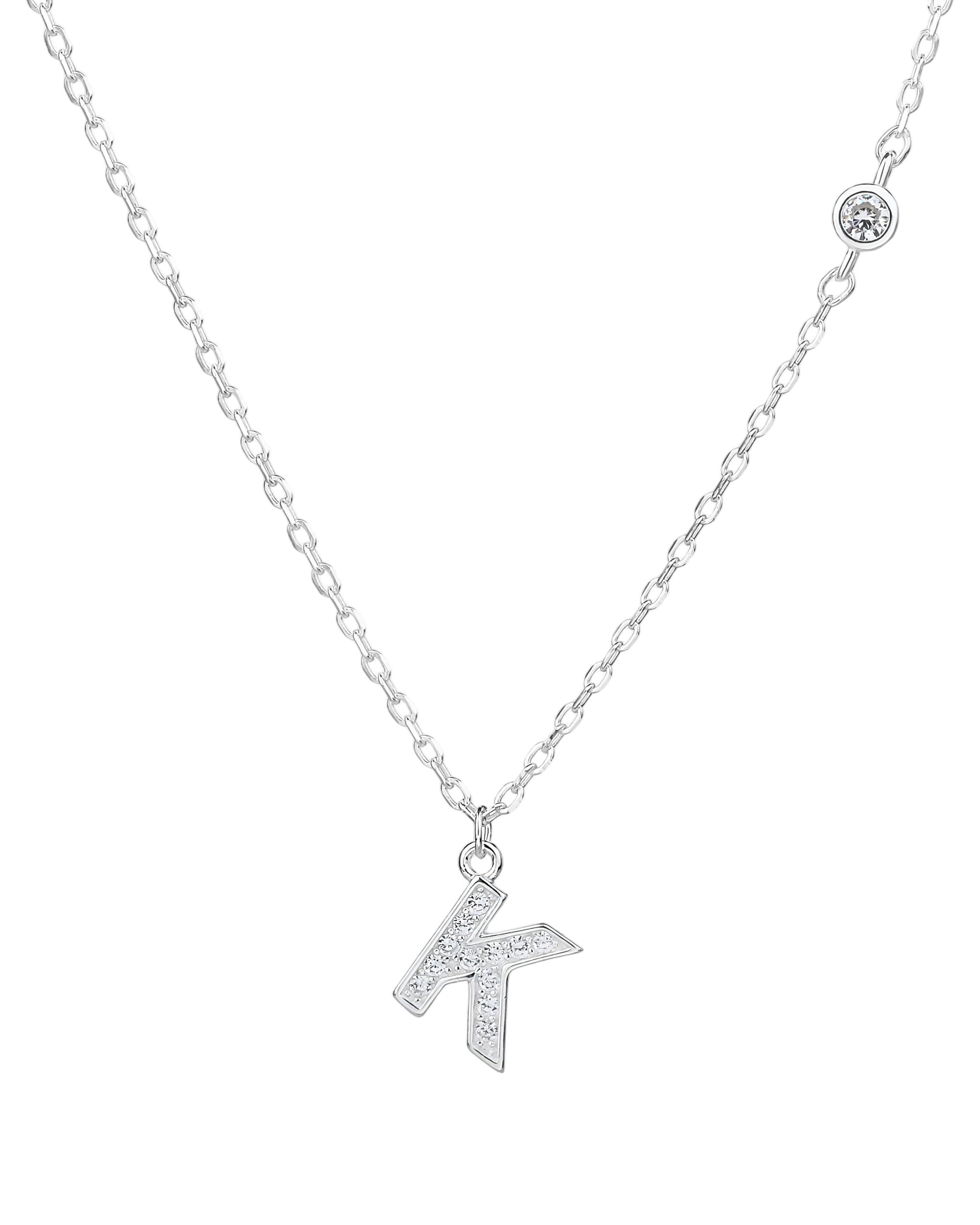 Collar con letra bisel liso con circonias blanca 45+5cm en plateado