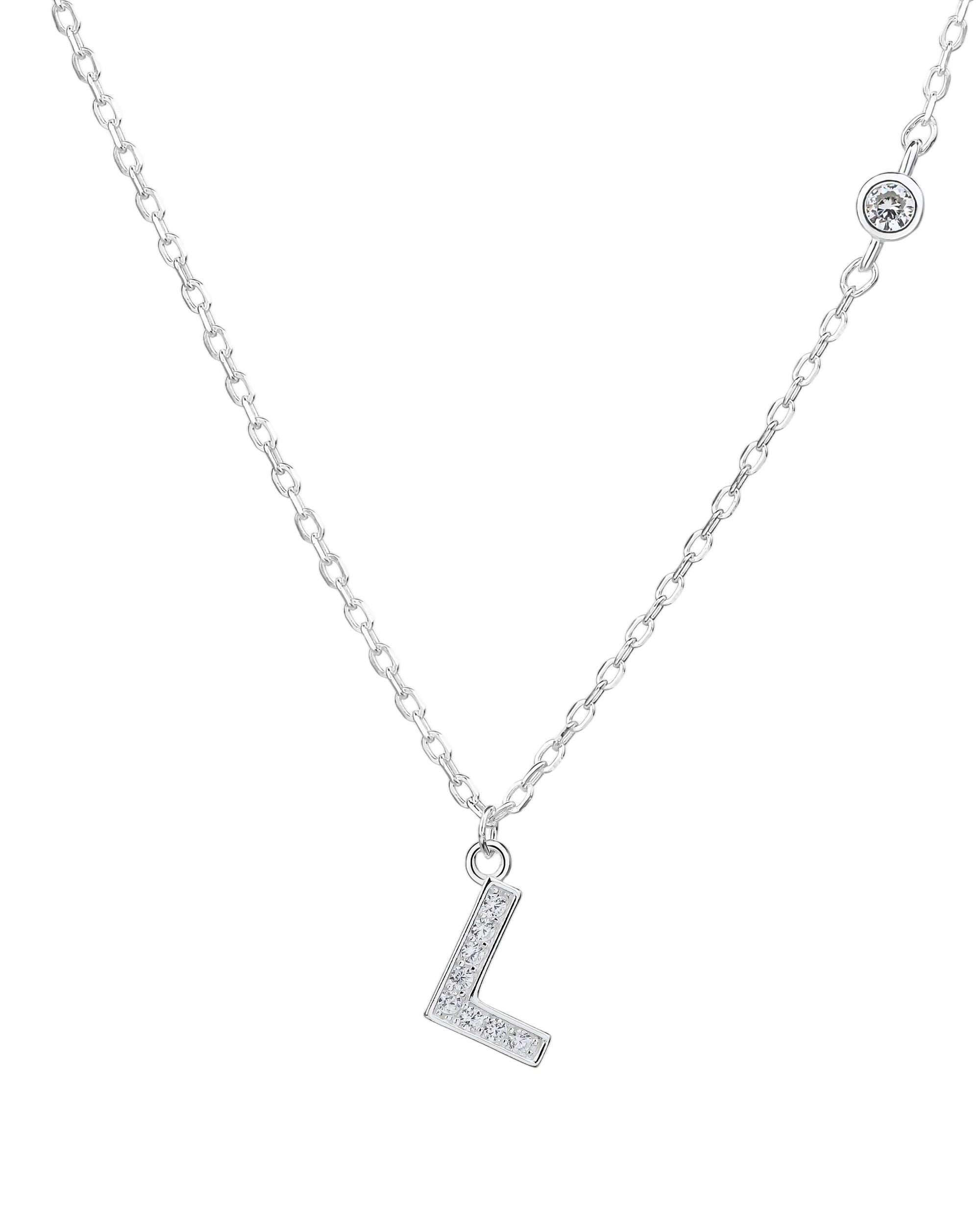 Collar con letra bisel liso con circonias blanca 45+5cm en plateado
