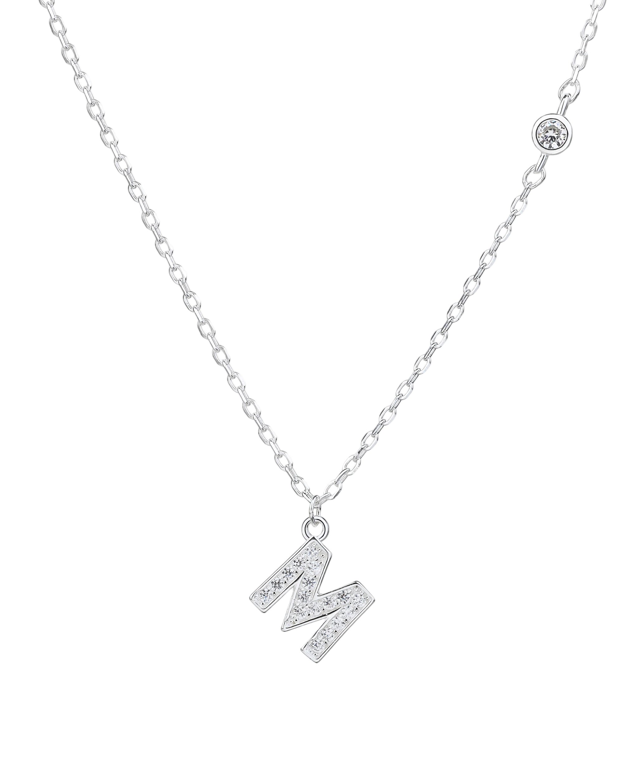 Collar con letra bisel liso con circonias blanca 45+5cm en plateado