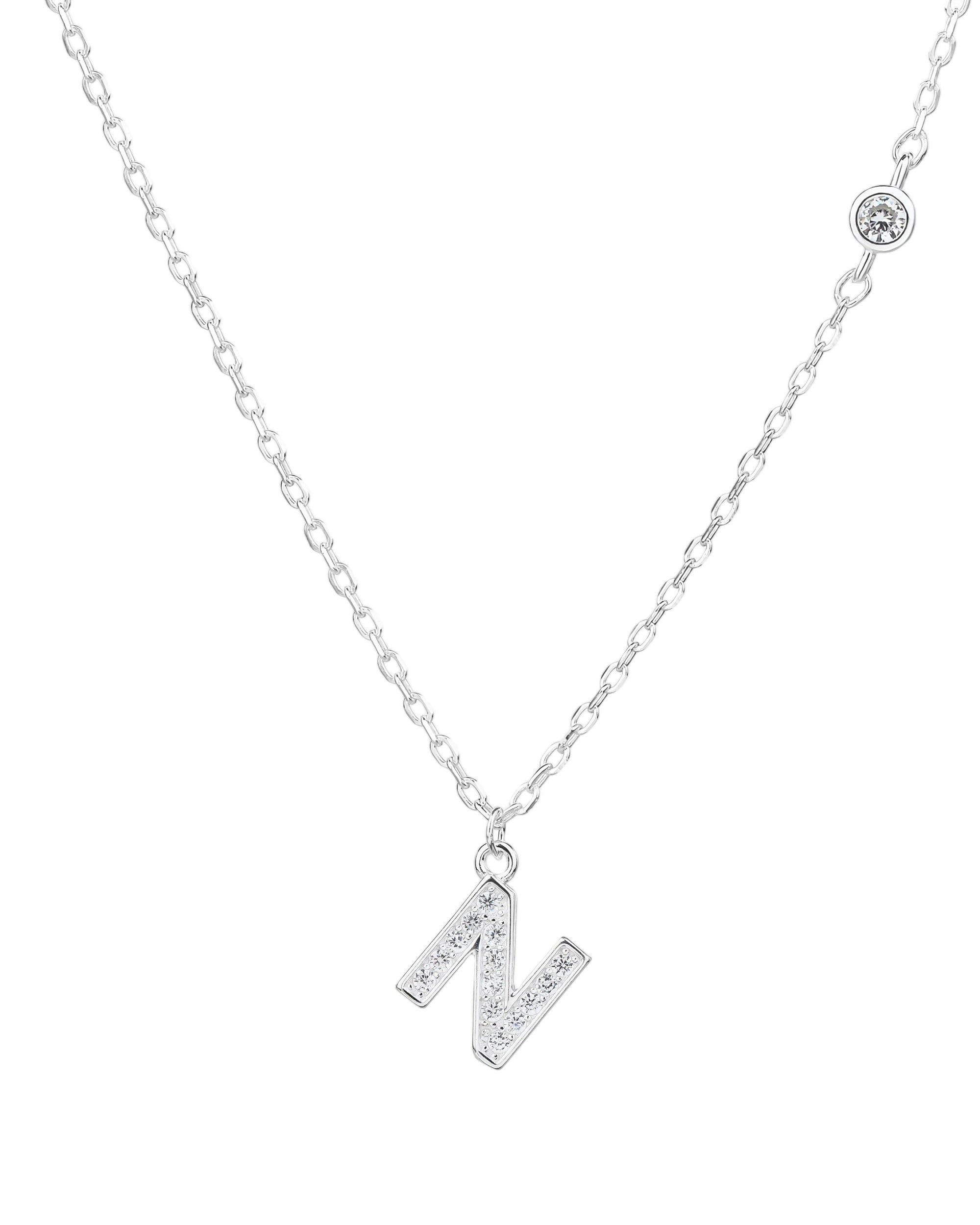 Collar con letra bisel liso con circonias blanca 45+5cm en plateado