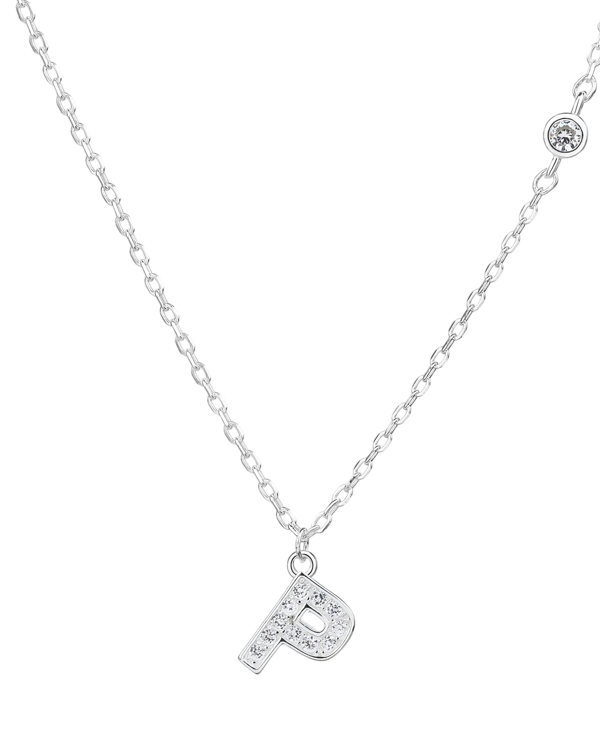 Collar con letra bisel liso con circonias blanca 45+5cm en plateado
