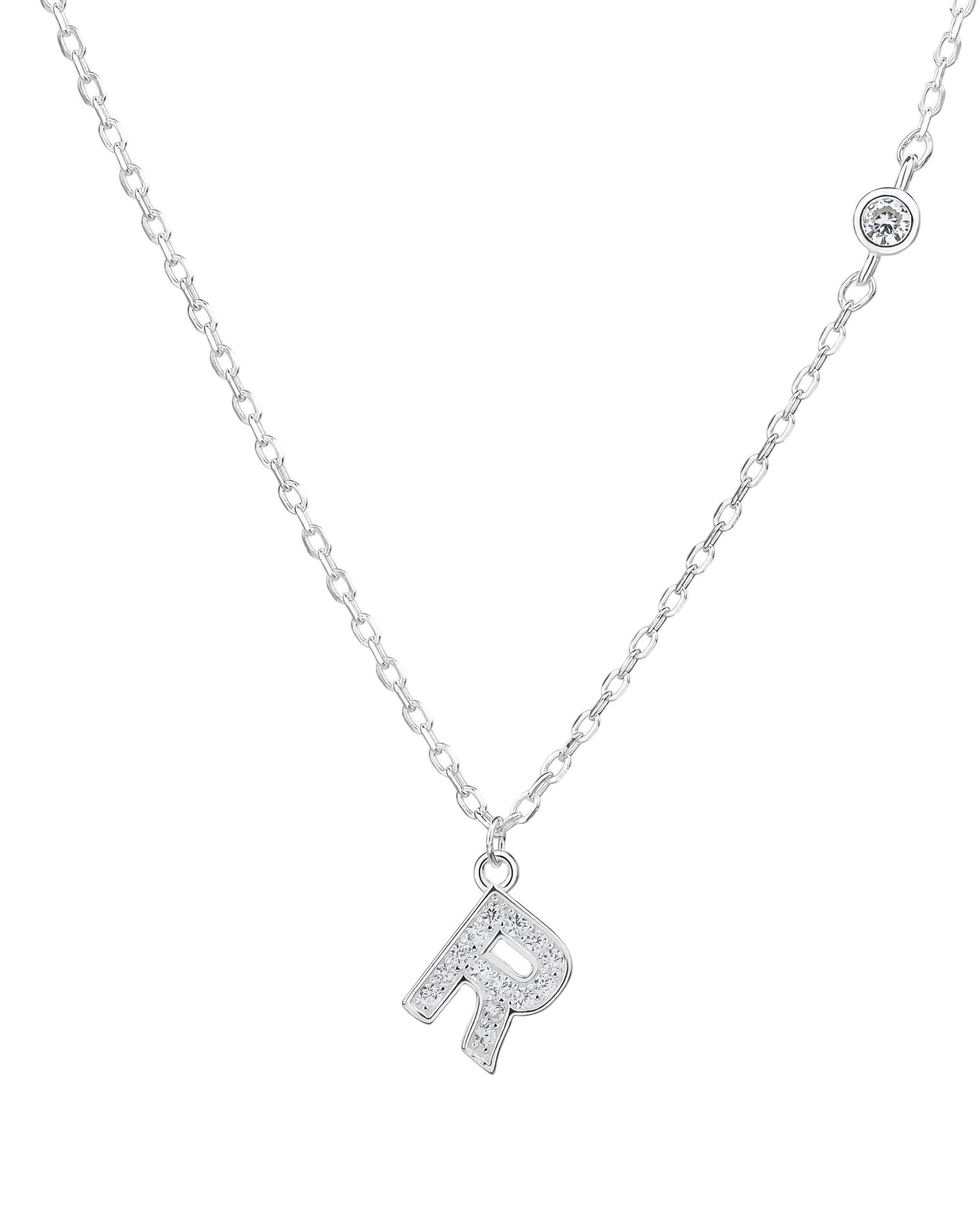 Collar con letra bisel liso con circonias blanca 45+5cm en plateado