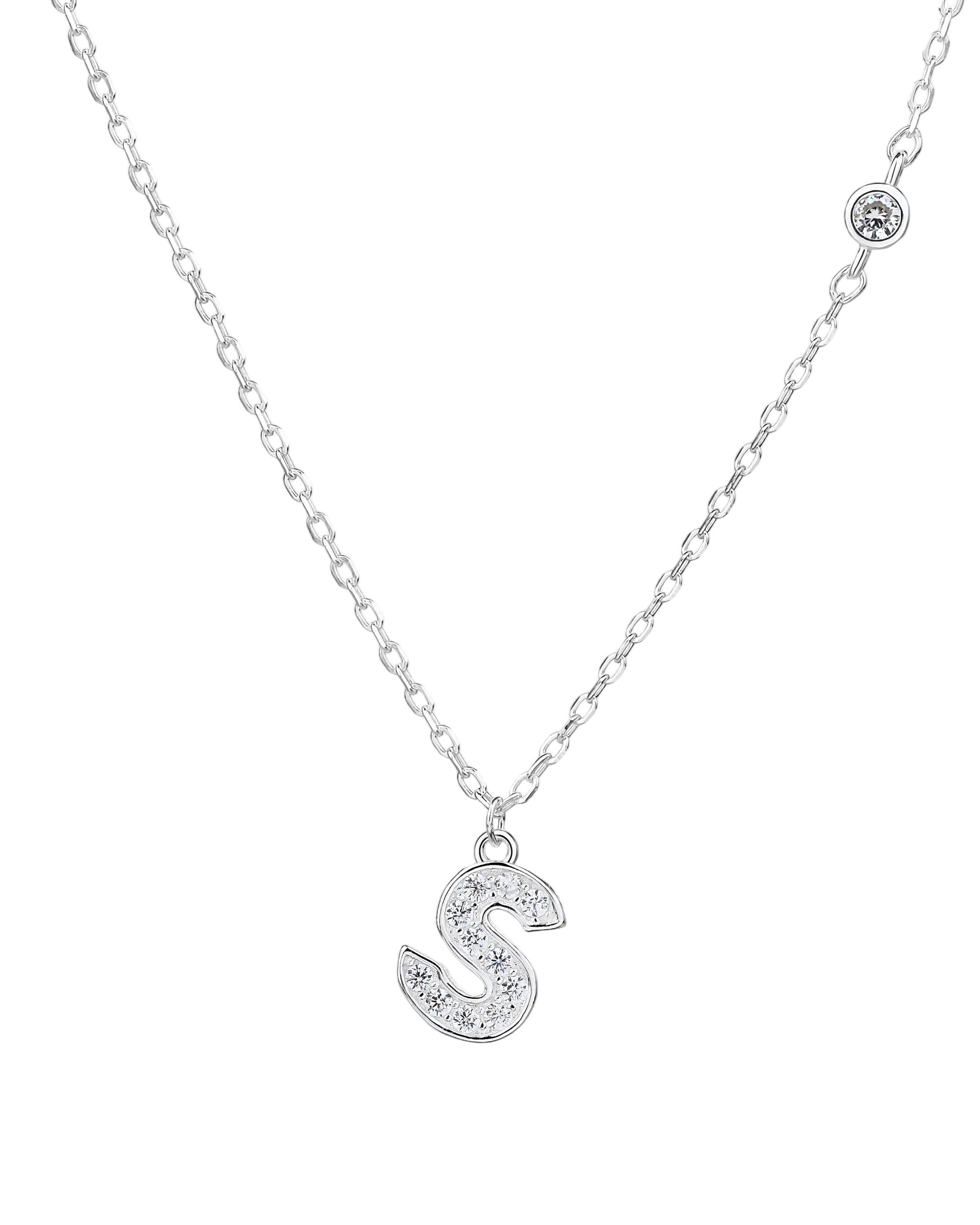 Collar con letra bisel liso con circonias blanca 45+5cm en plateado