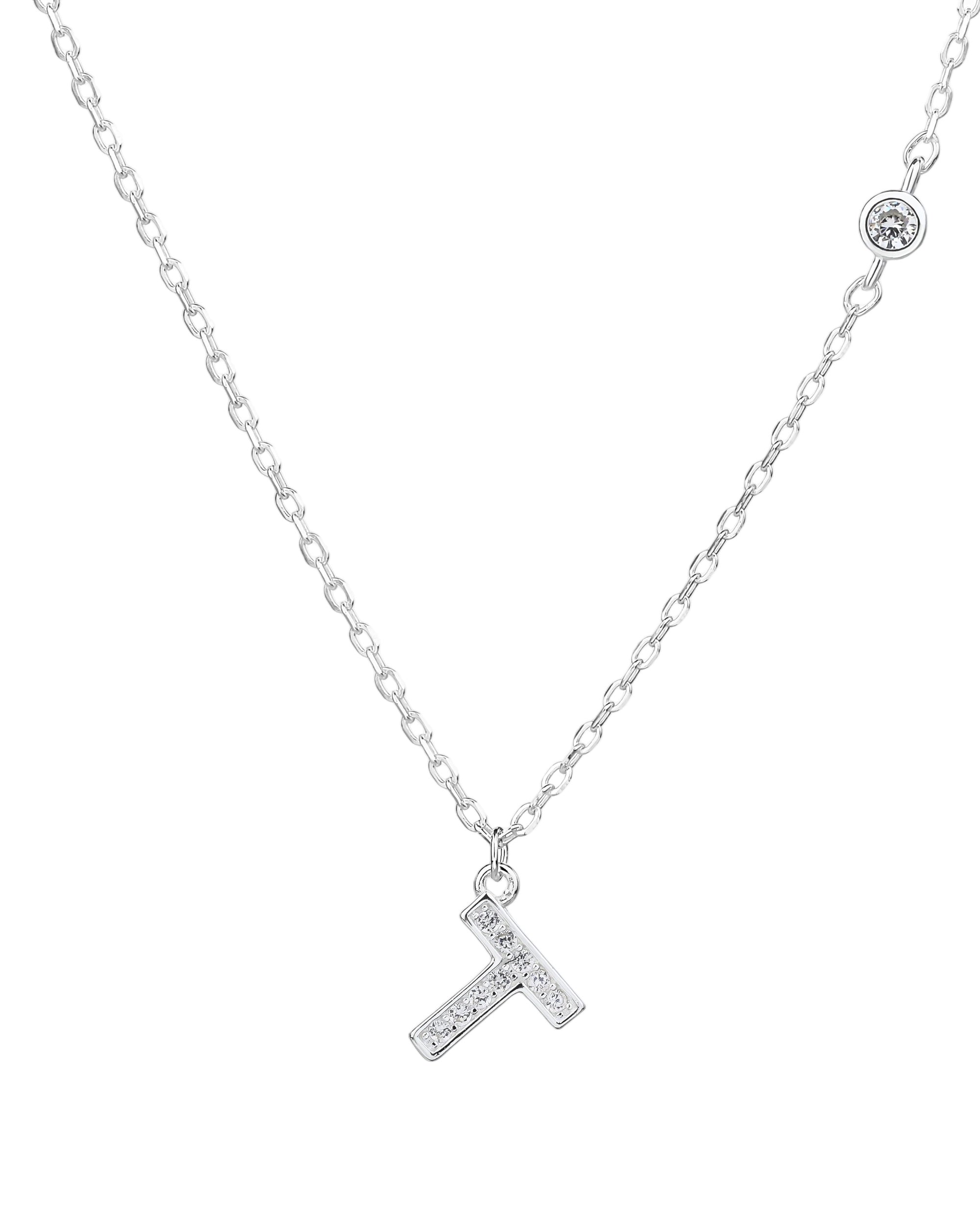 Collar con letra bisel liso con circonias blanca 45+5cm en plateado