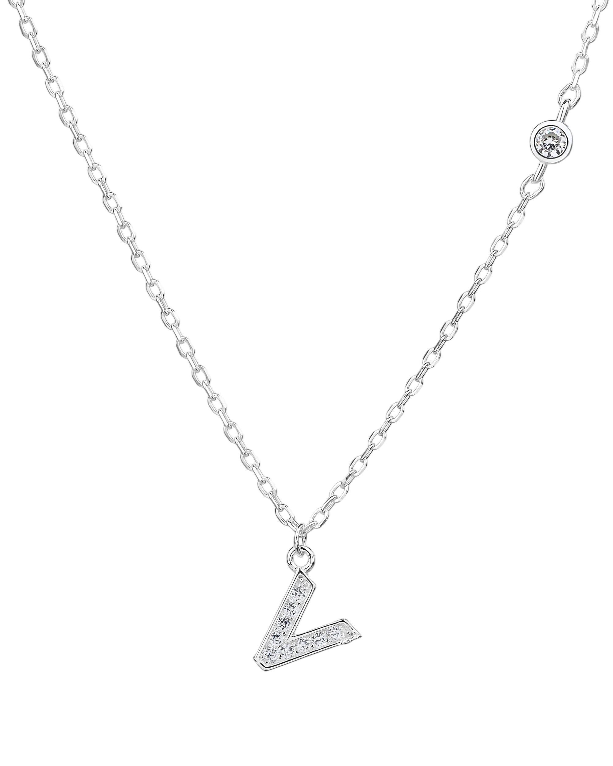 Collar con letra bisel liso con circonias blanca 45+5cm en plateado