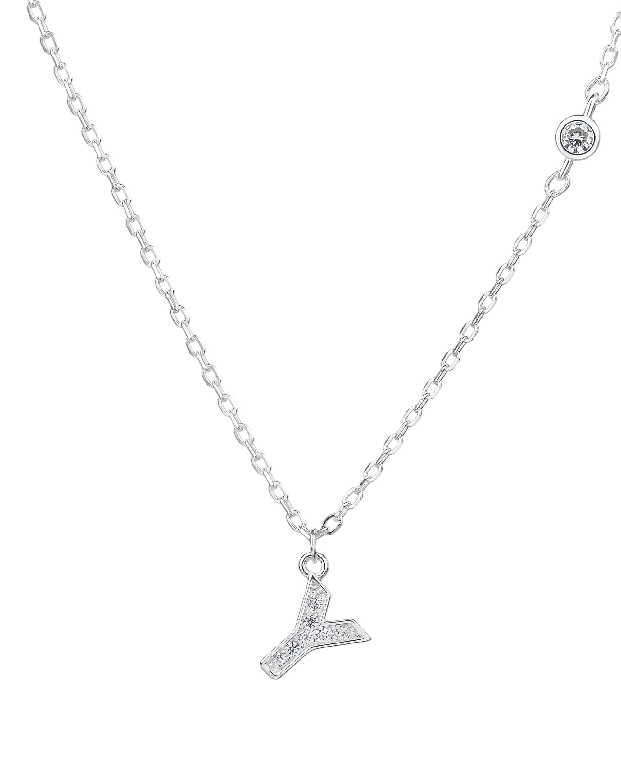 Collar con letra bisel liso con circonias blanca 45+5cm en plateado