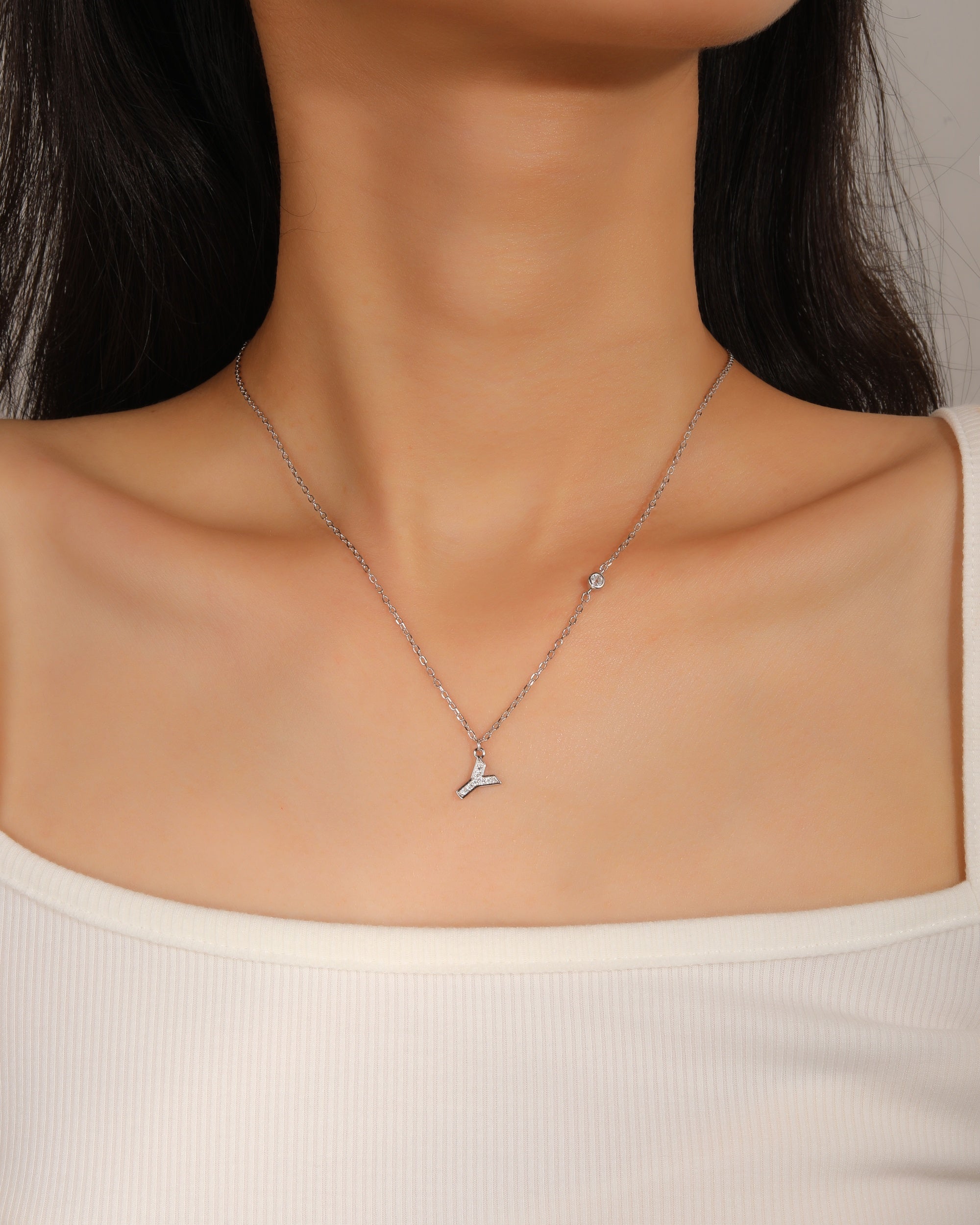 Collar con letra a bisel liso con circonias blanca 45+5cm en rodizado