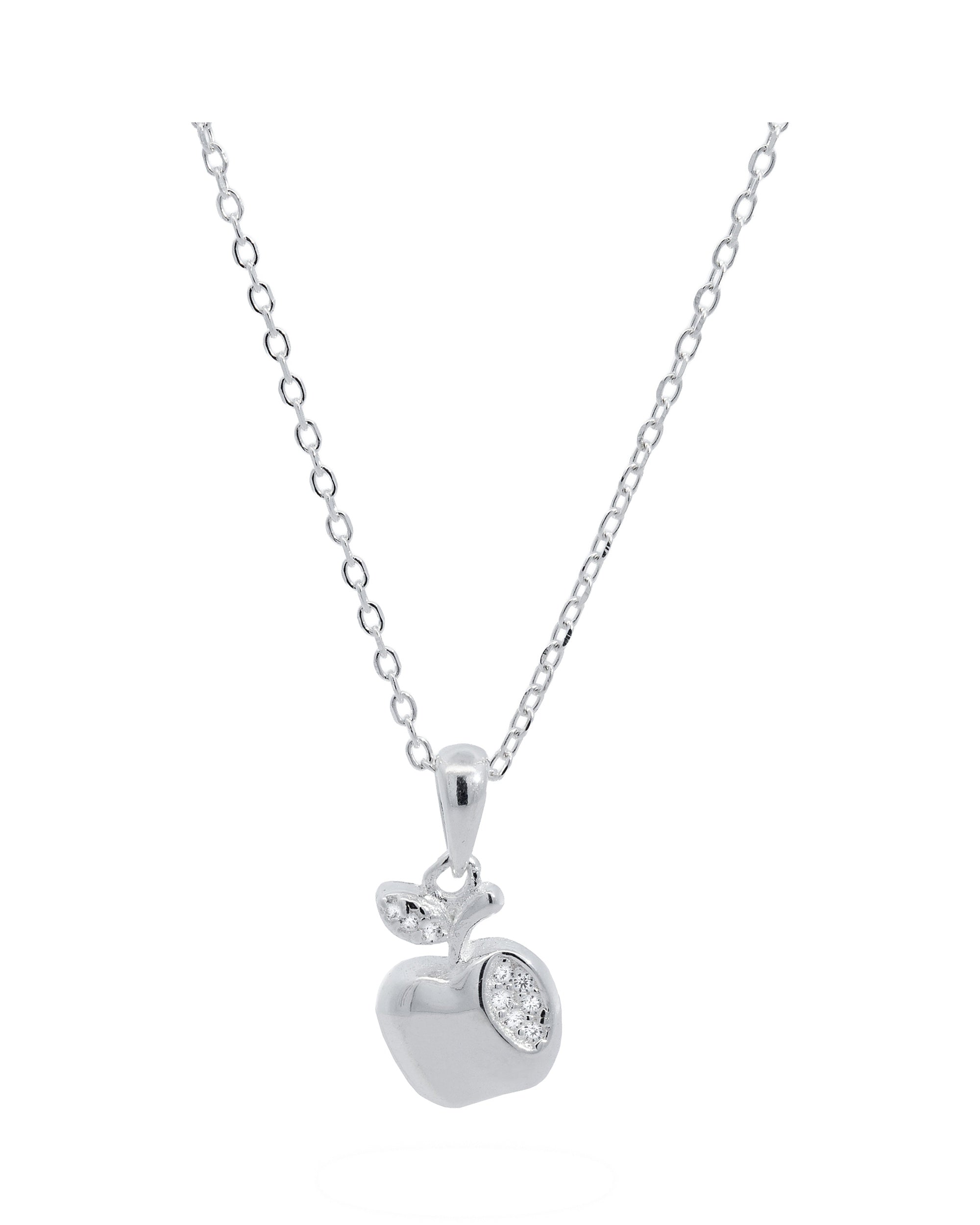 Collar sencillo de manzana con circonia blanca 45+5cm en plateado
