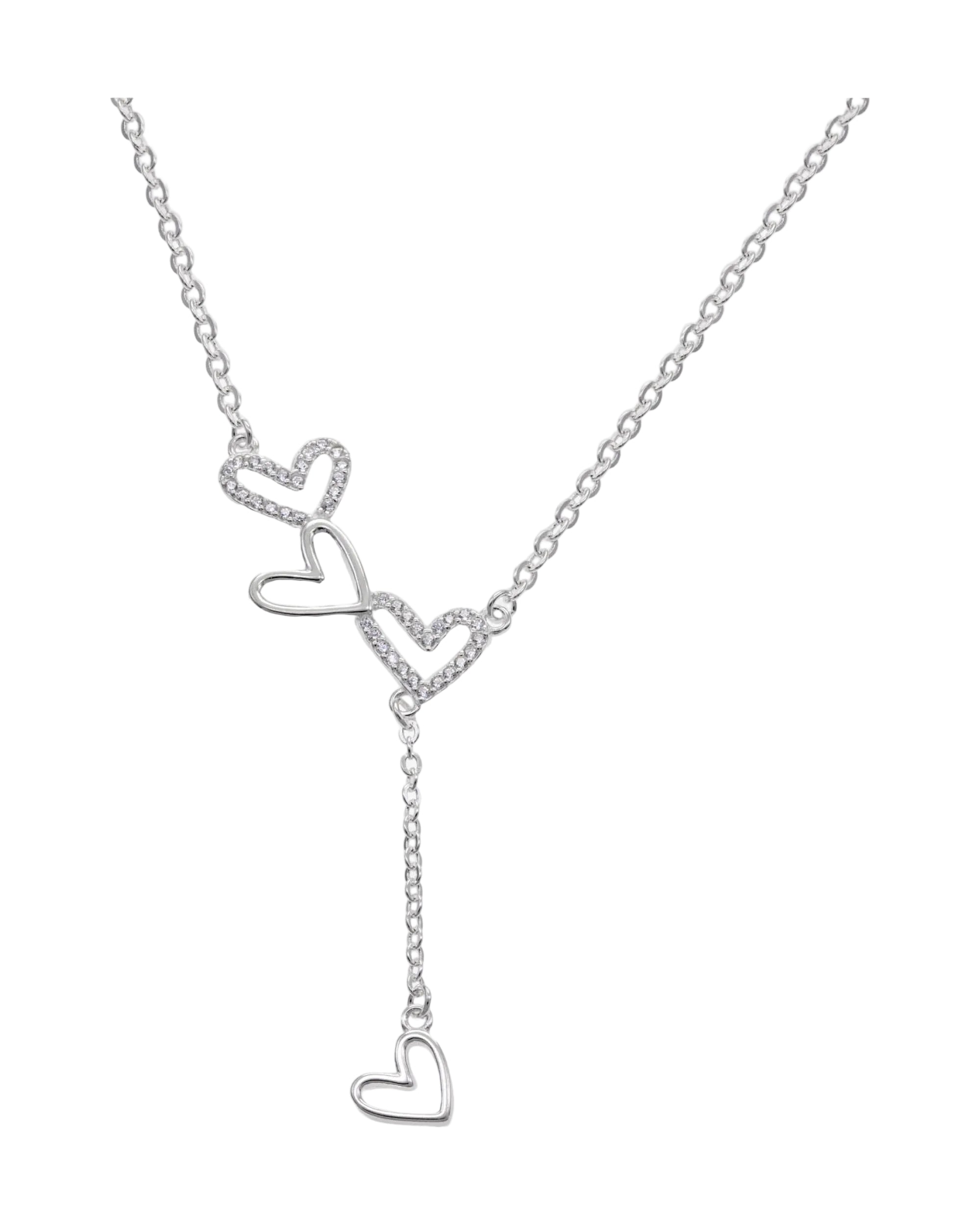 Collar sencillo de corazones con circonia blanca 45+5cm en plateado