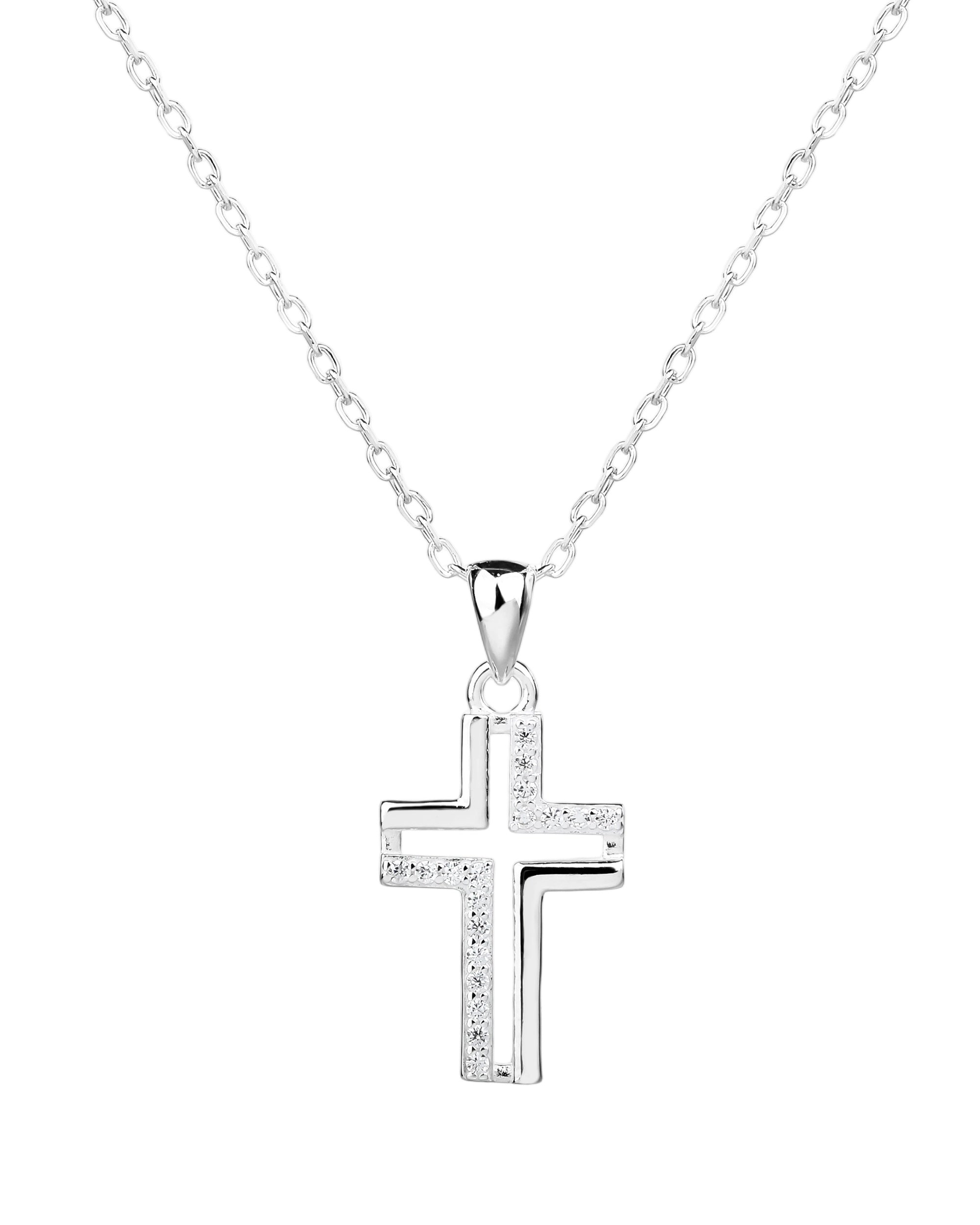 Collar sencillo de Cruz con circonias blanca 45+5cm en plateado