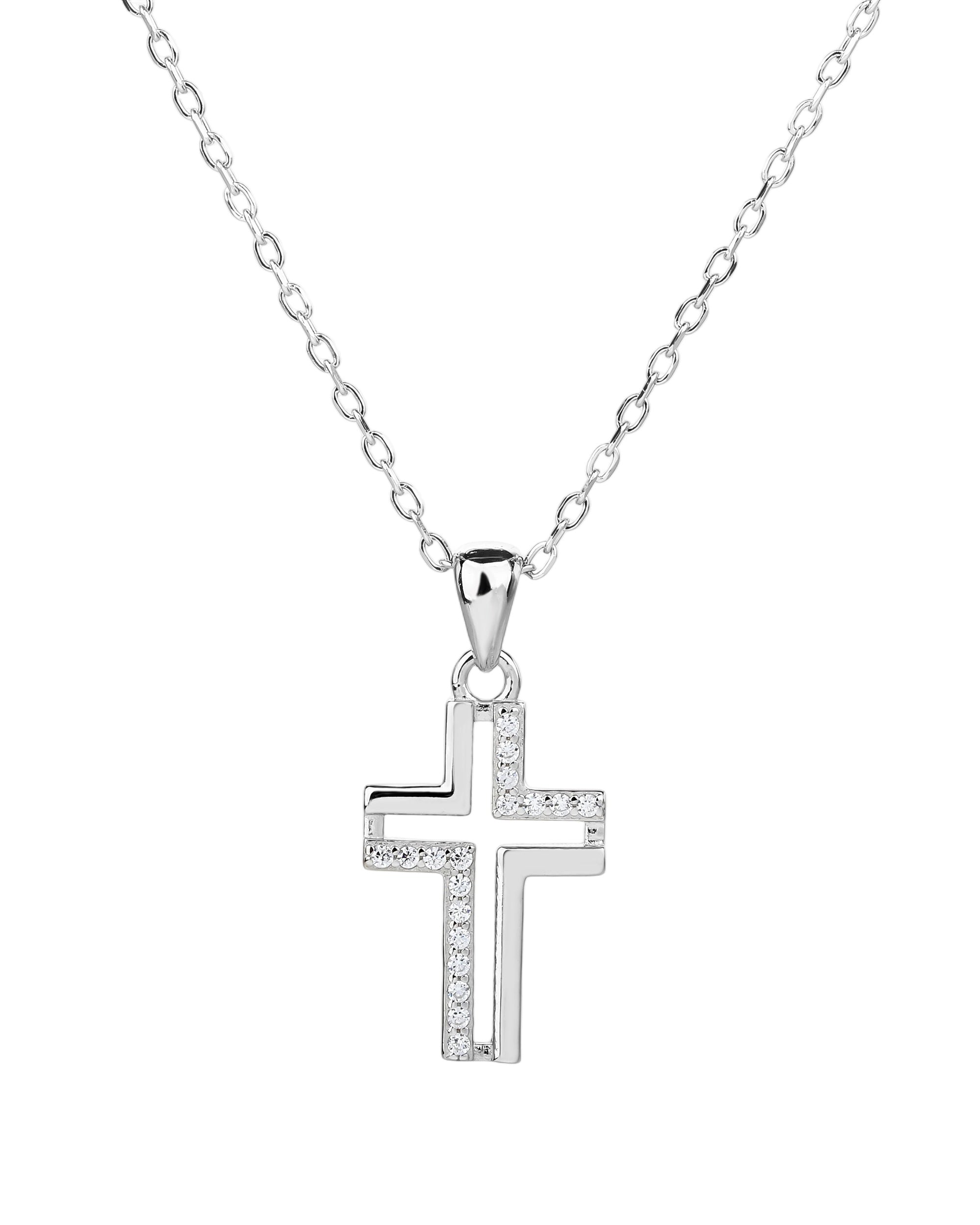 Collar sencillo de Cruz con circonias blanca 45+5cm en rodizado