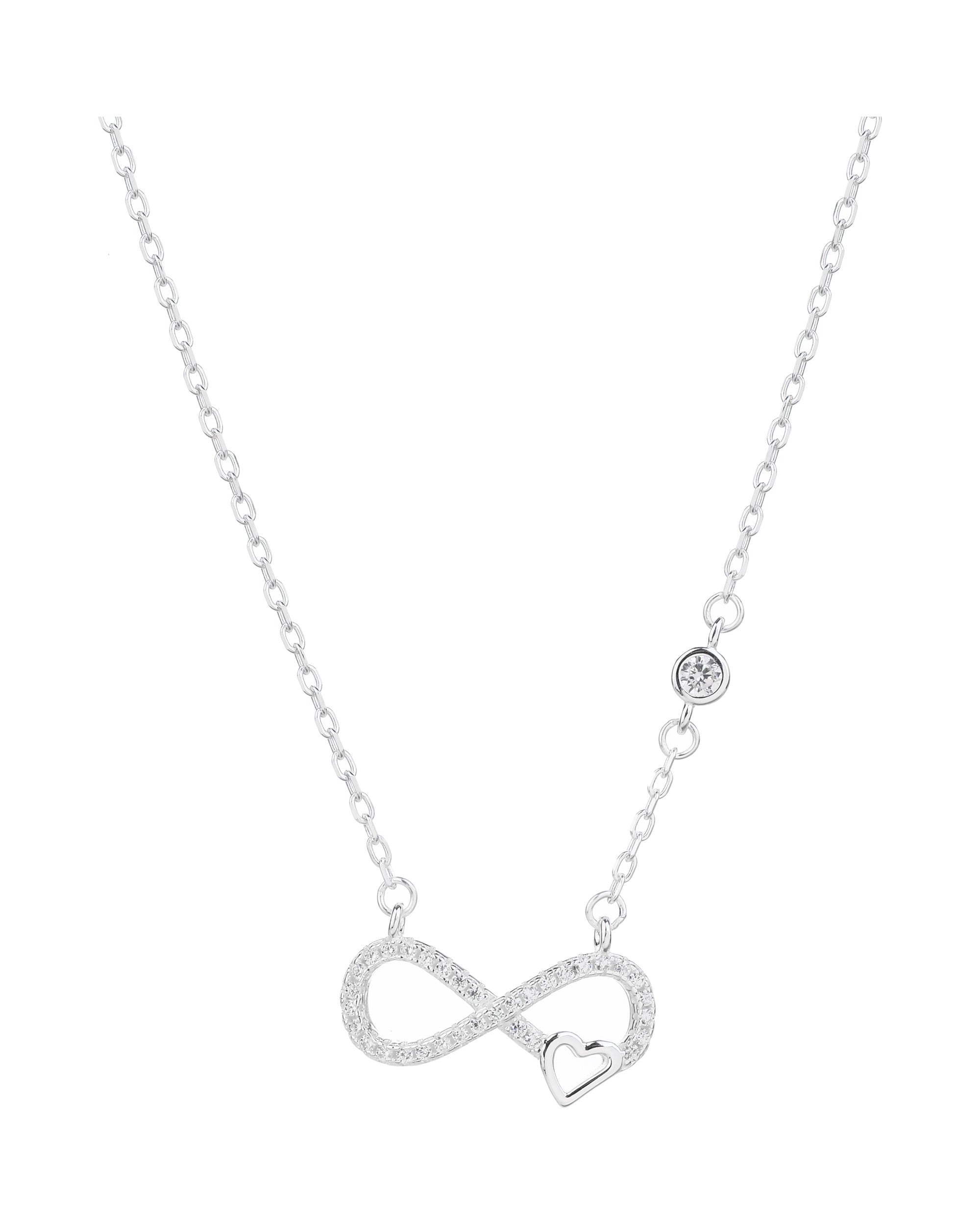 Collar de infinito/corazon con circonia blanca 45+5cm en plateado