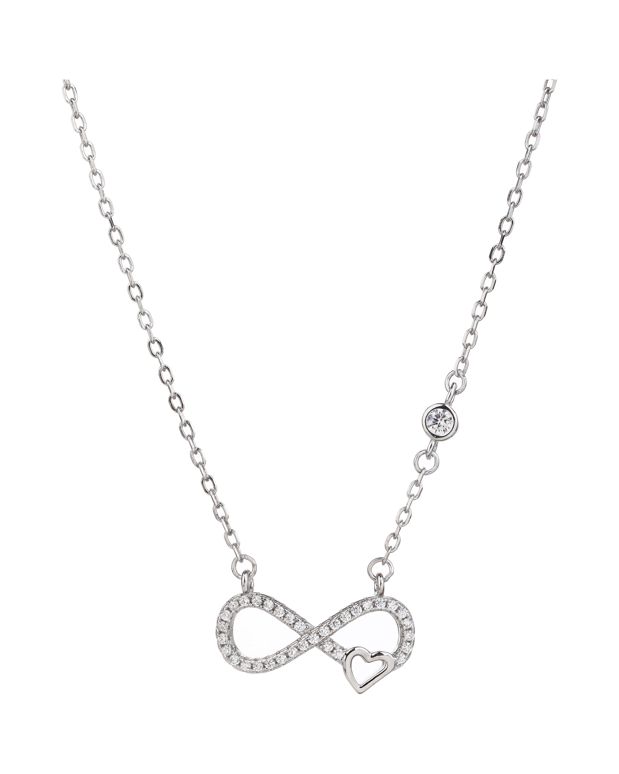 Collar de infinito/corazon con circonia blanca 45+5cm en rodizado