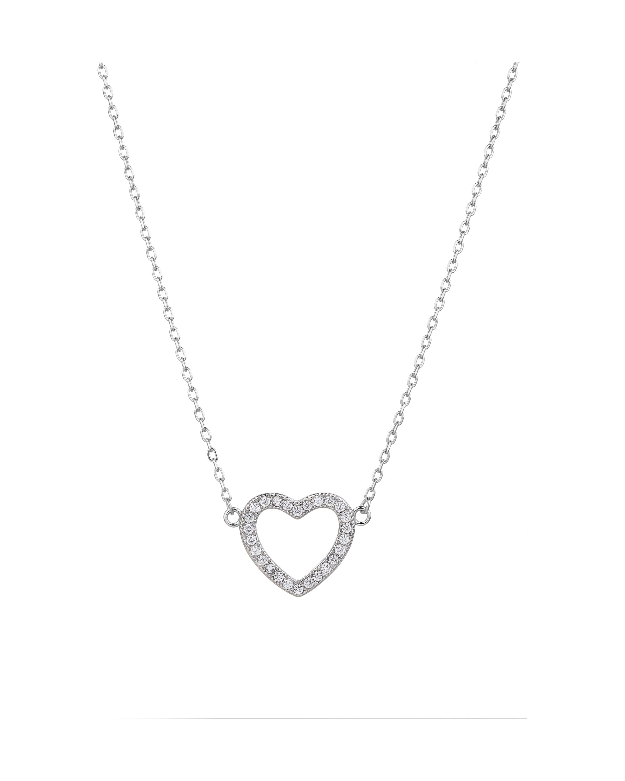 Collar sencillo de corazon con circonia blanca 45+5cm en rodizado