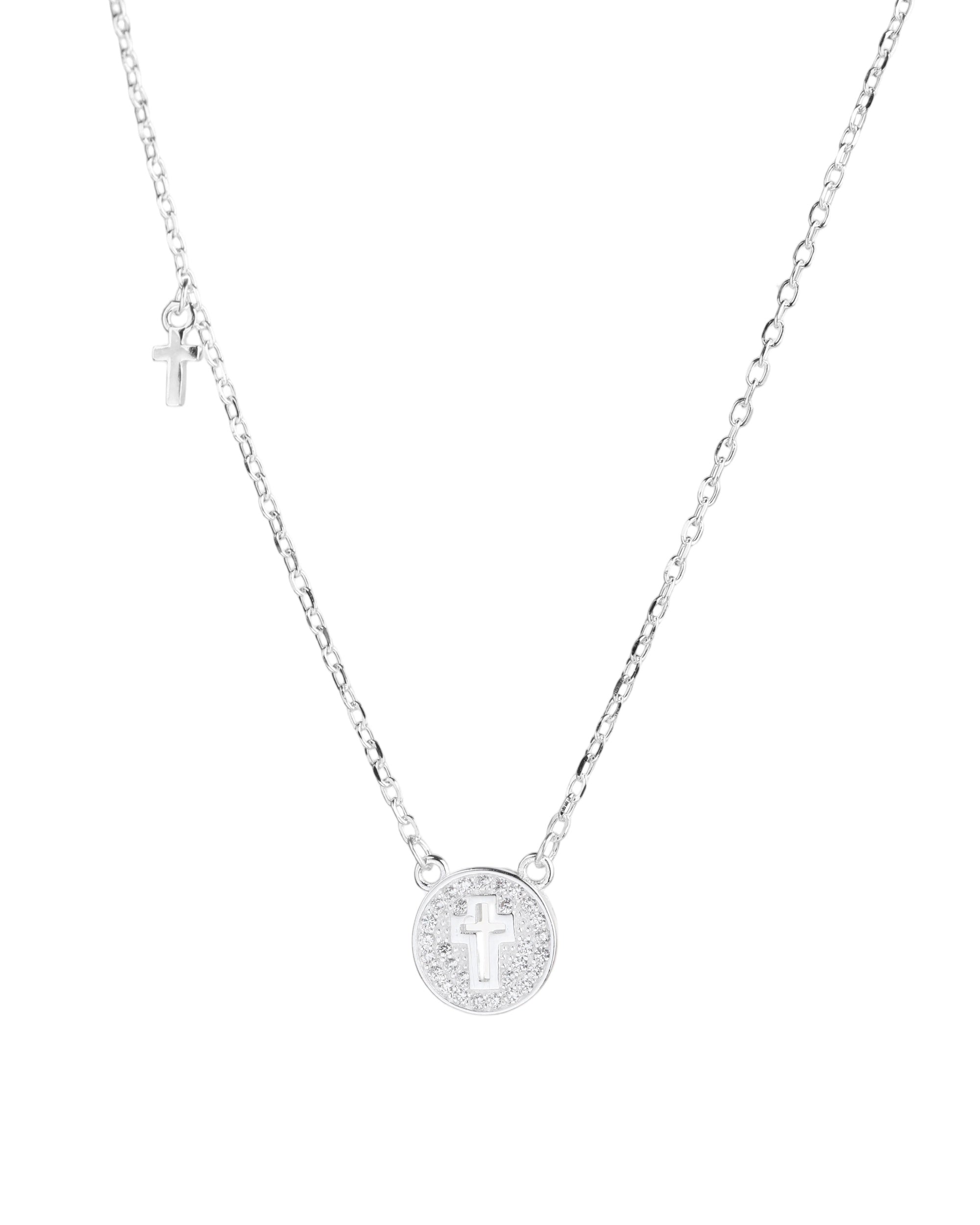 Collar sencillo de Cruz con circonias blanca 45+5cm en plateado