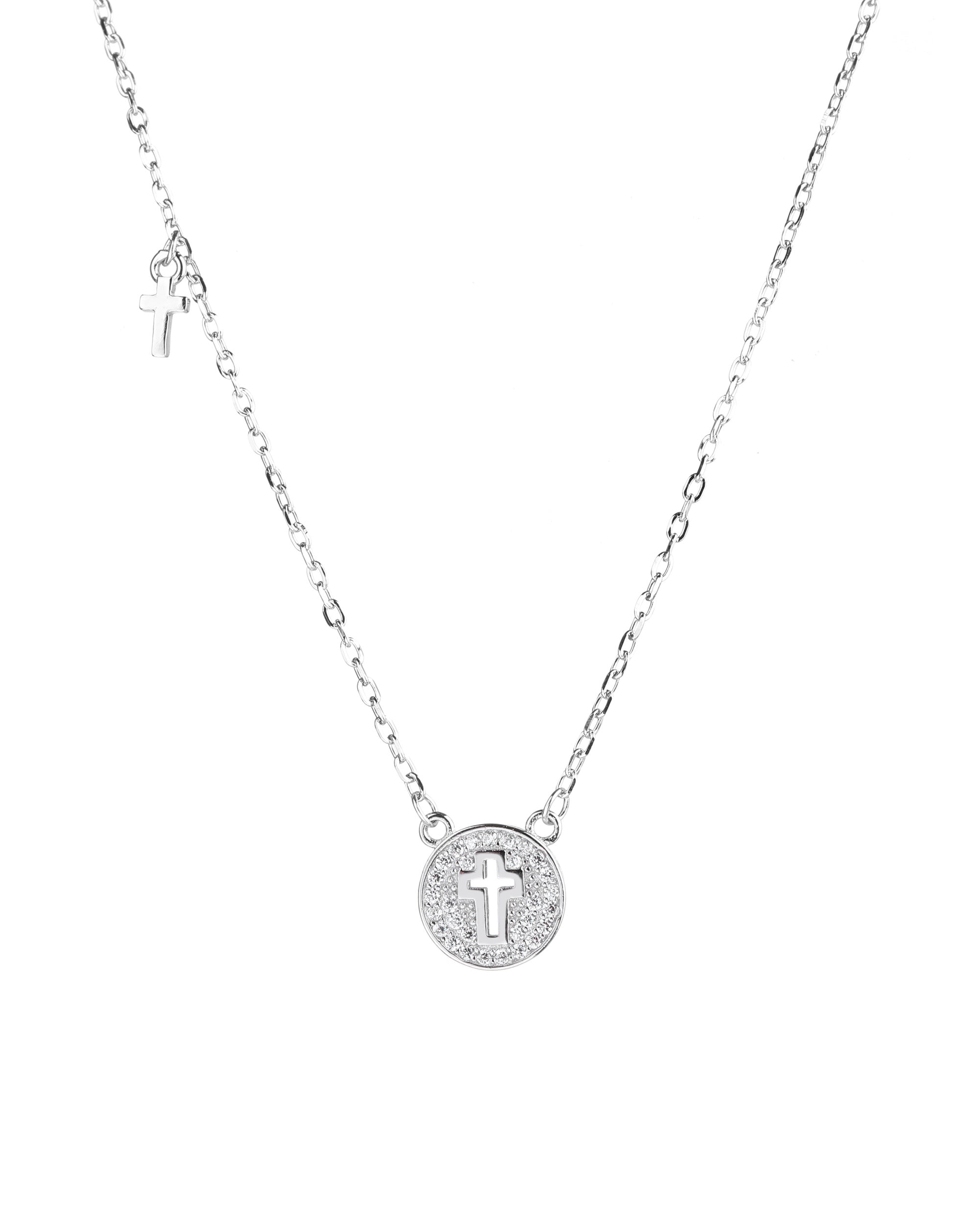 Collar sencillo de Cruz con circonias blanca 45+5cm en rodizado