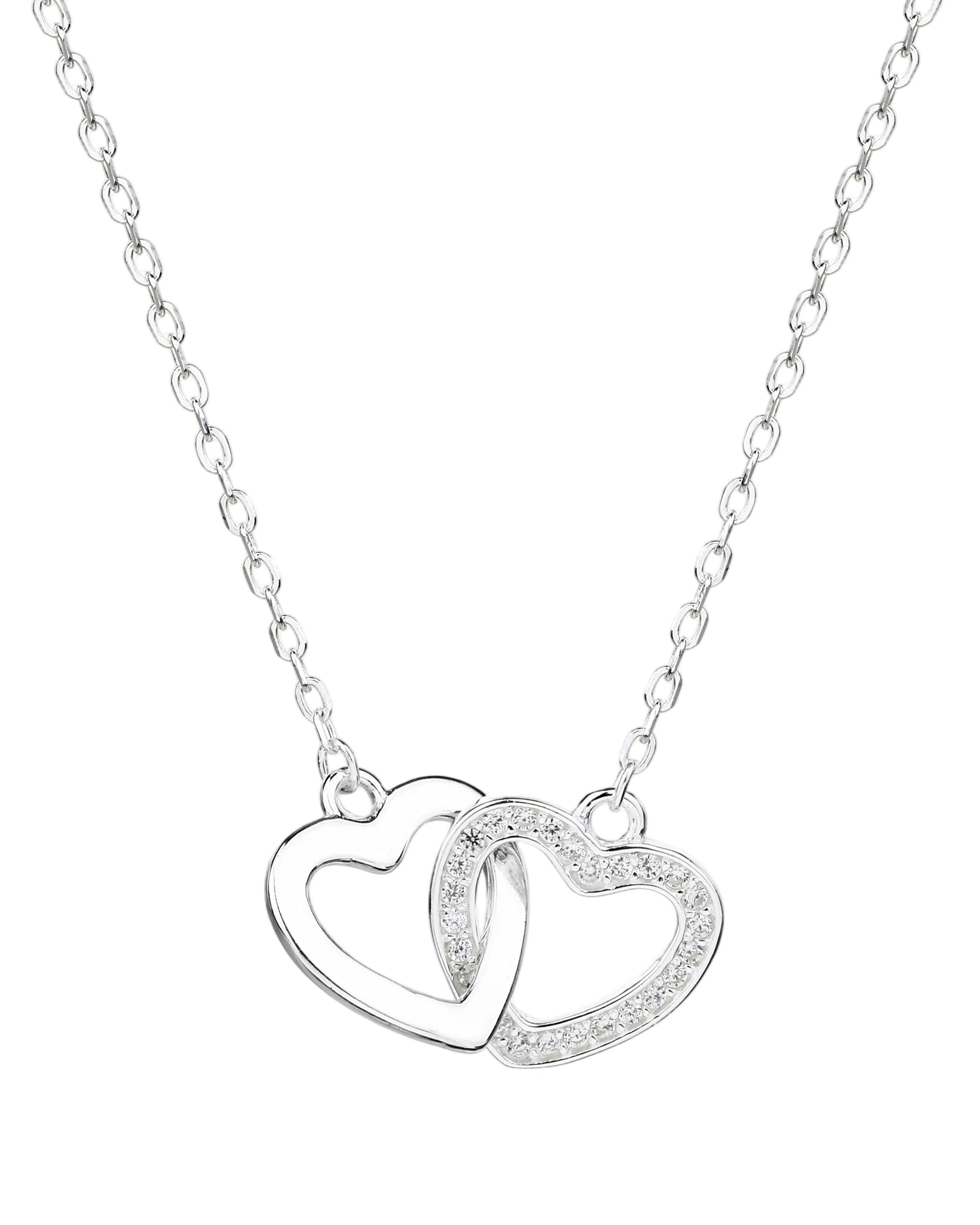 Collar sencillo de corazon entrelazados con circonias blanca 45+5cm en plateado