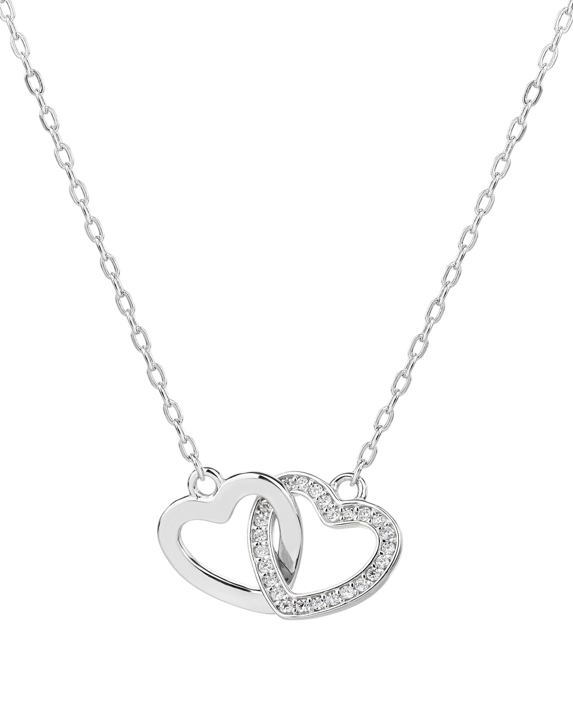 Collar sencillo de corazon entrelazados con circonias blanca 45+5cm en rodizado