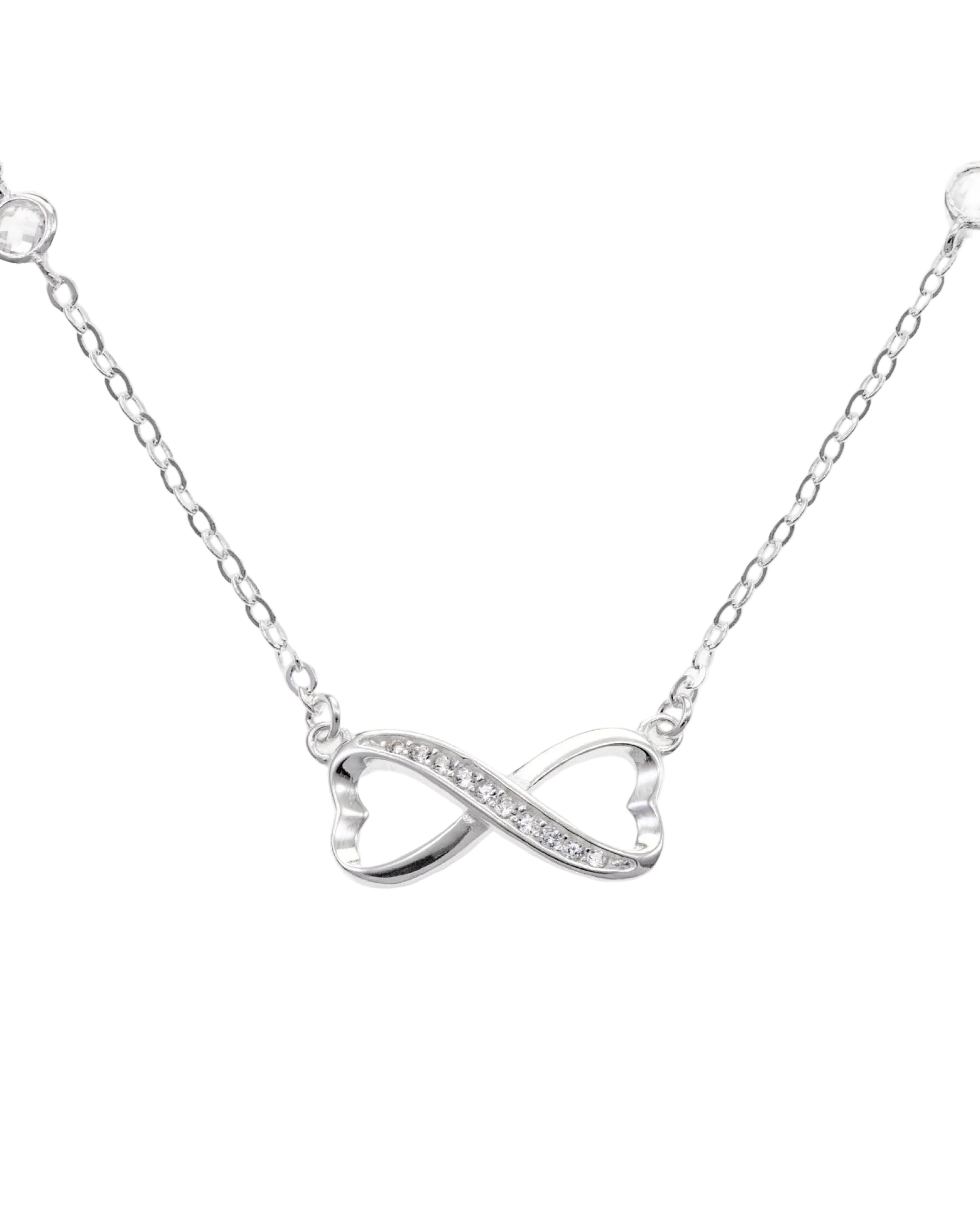 Collar sencillo de infinito con circonia blanca 45+5cm en plateado