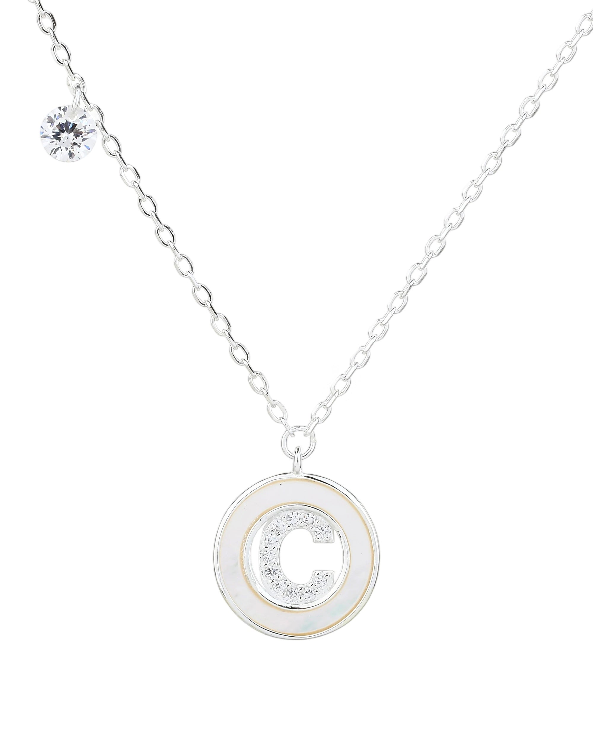 Collar de letra madre perla con circonia blanca 45+5cm en plateado