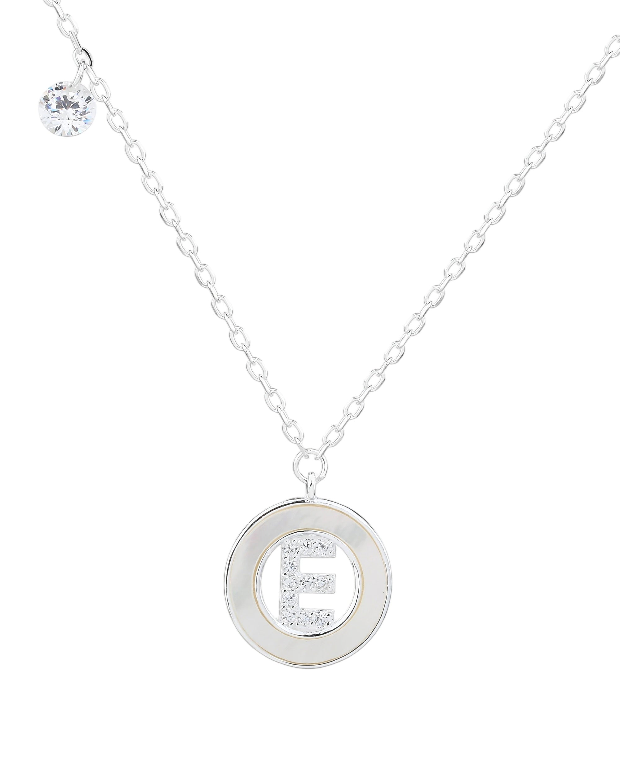 Collar de letra madre perla con circonia blanca 45+5cm en plateado
