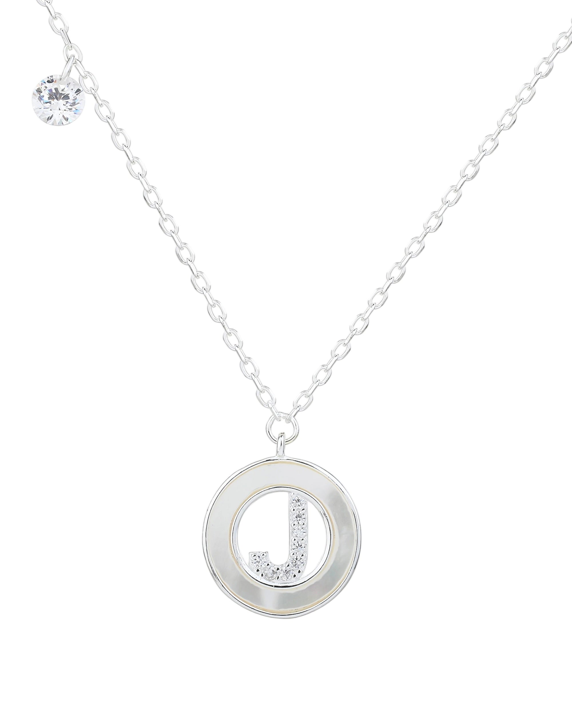 Collar de letra madre perla con circonia blanca 45+5cm en plateado