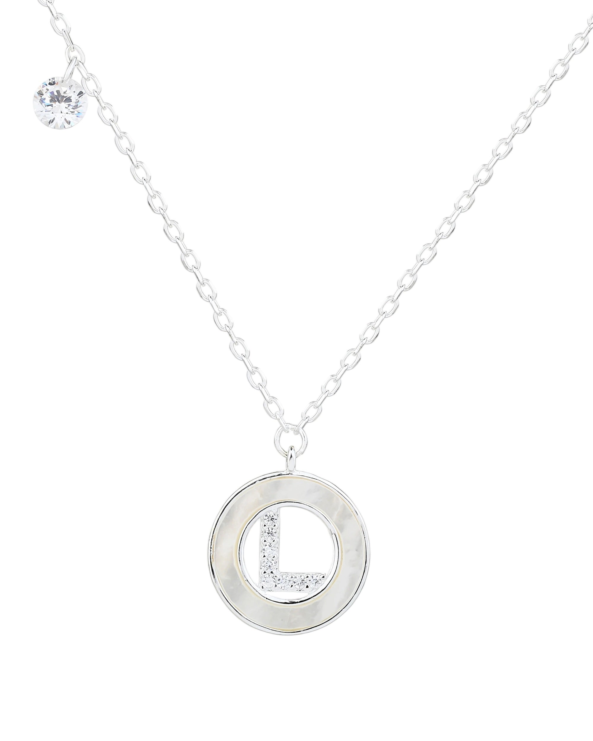 Collar de letra madre perla con circonia blanca 45+5cm en plateado