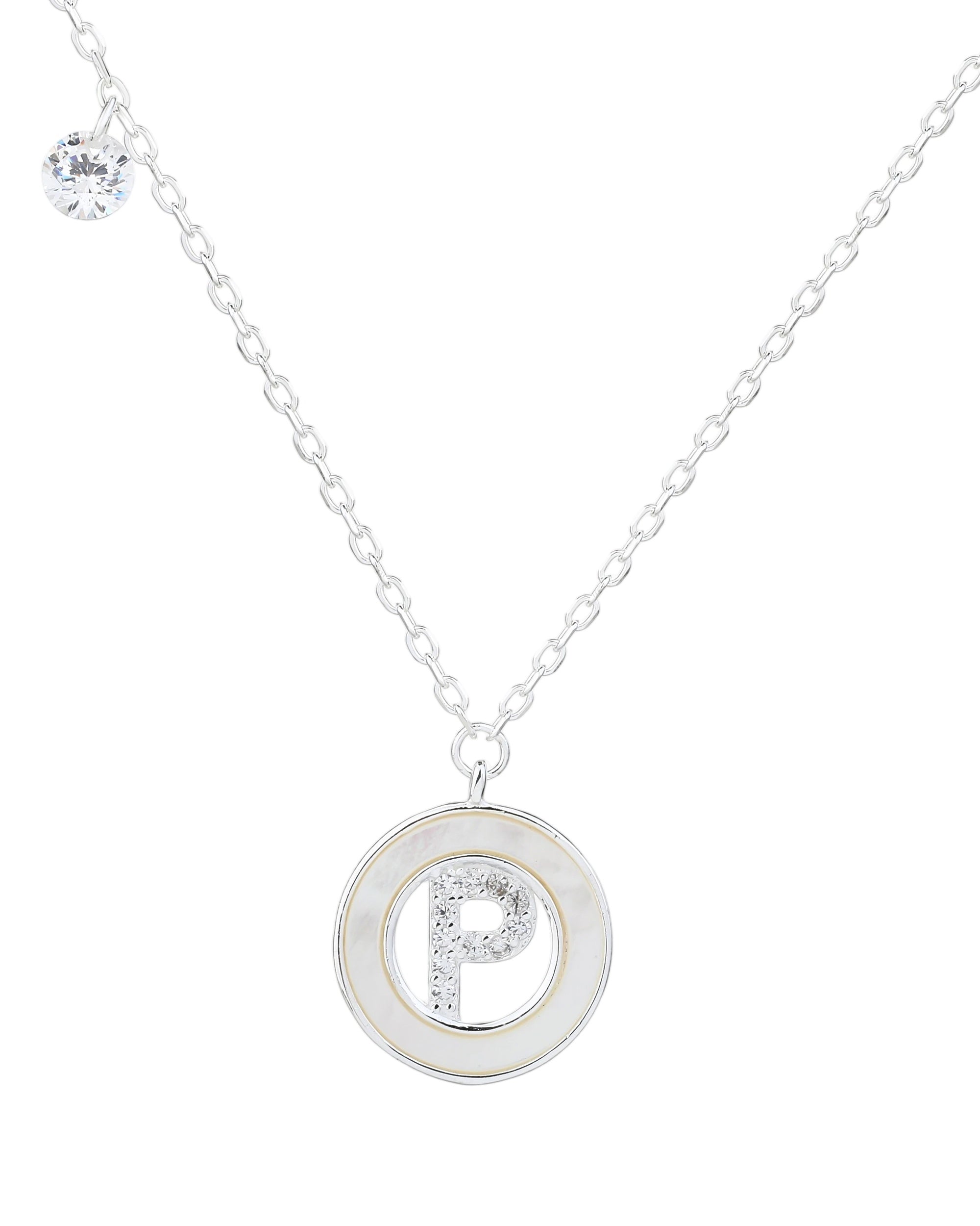 Collar de letra madre perla con circonia blanca 45+5cm en plateado