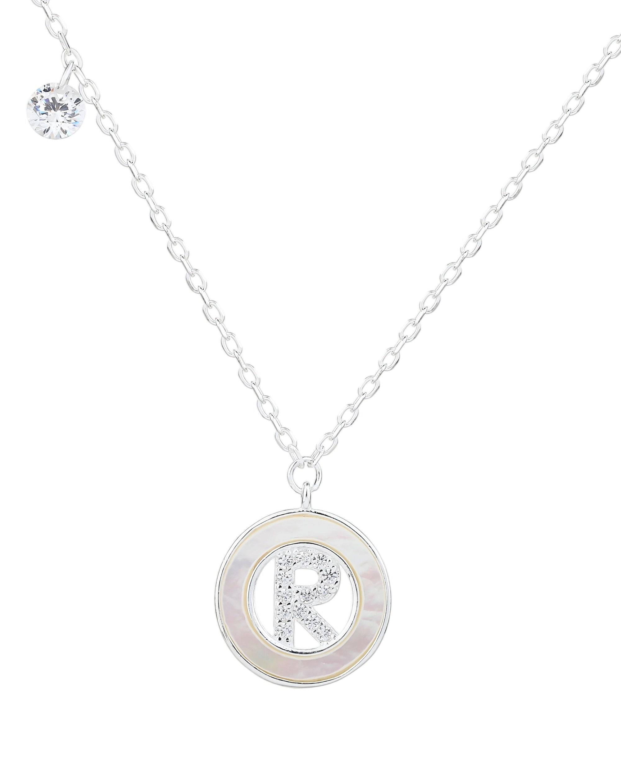 Collar de letra madre perla con circonia blanca 45+5cm en plateado