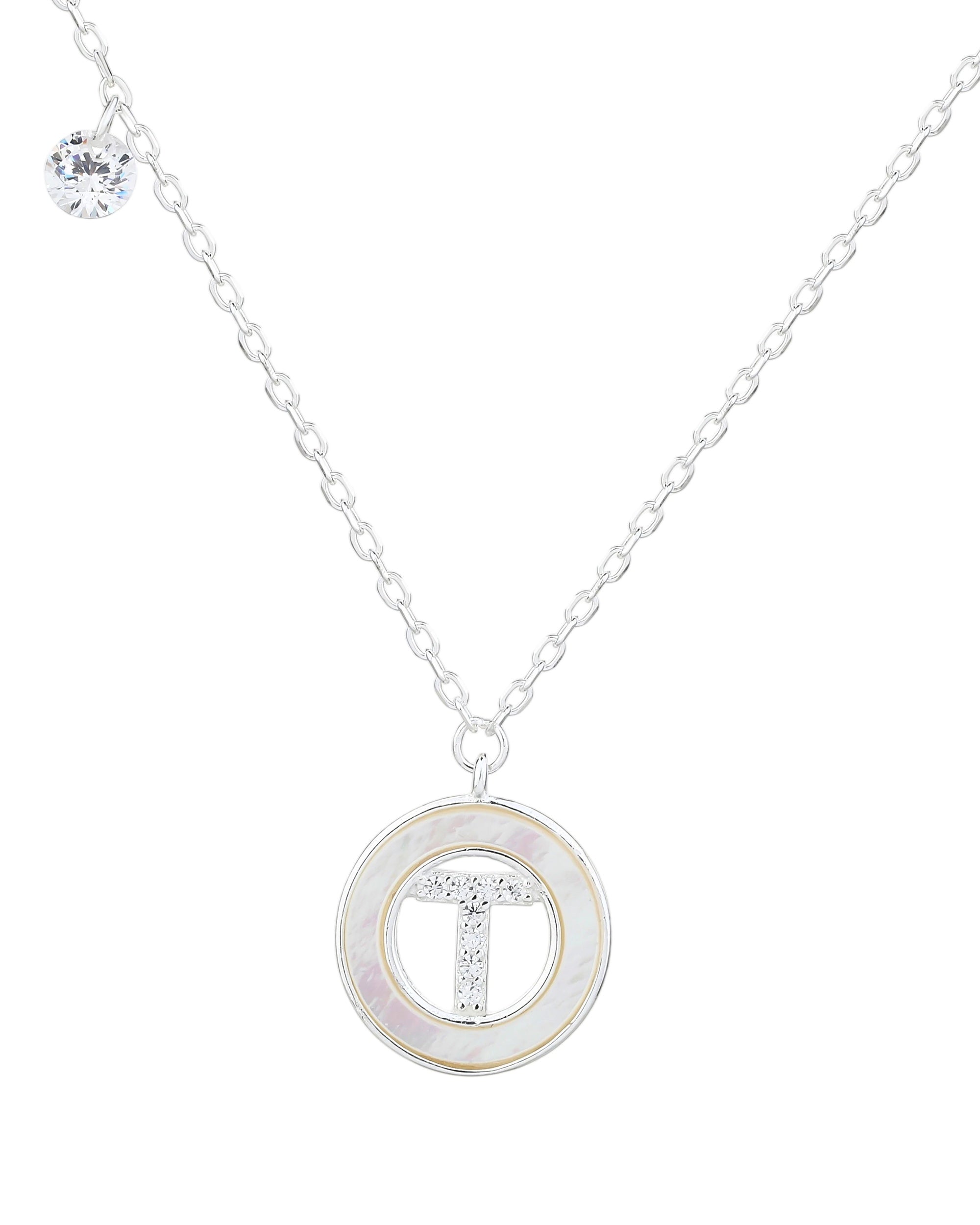 Collar de letra madre perla con circonia blanca 45+5cm en plateado
