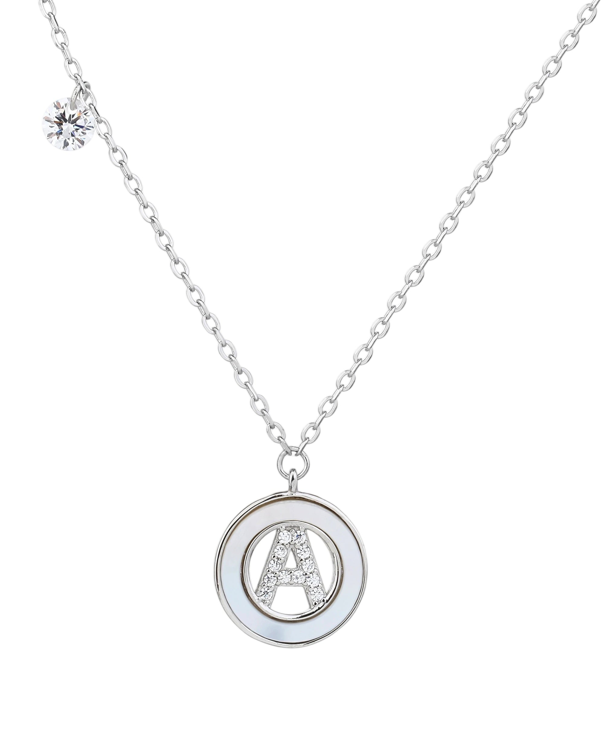 Collar de letra madre perla con circonia blanca 45+5cm en rodizado