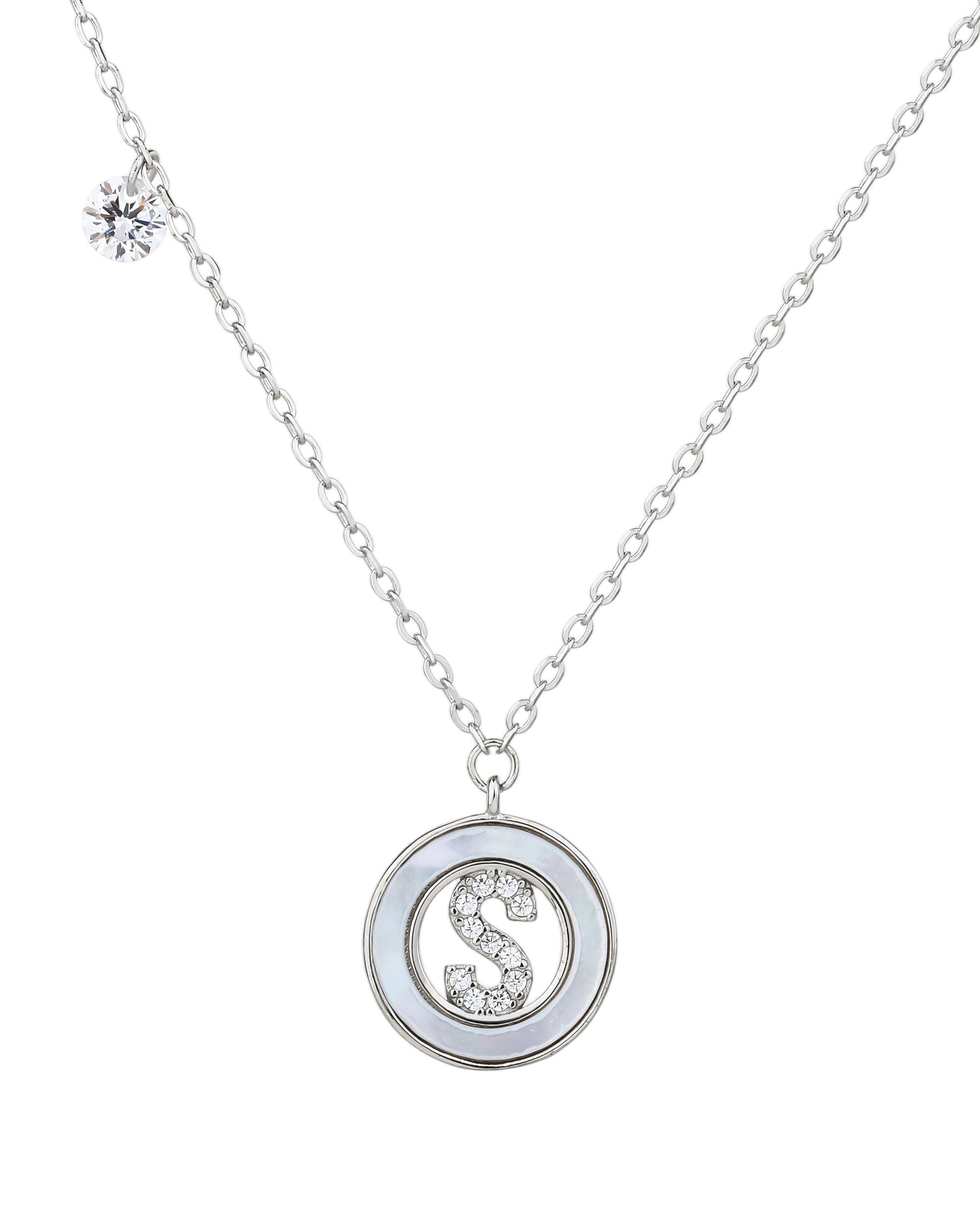 Collar de letra madre perla con circonia blanca 45+5cm en rodizado