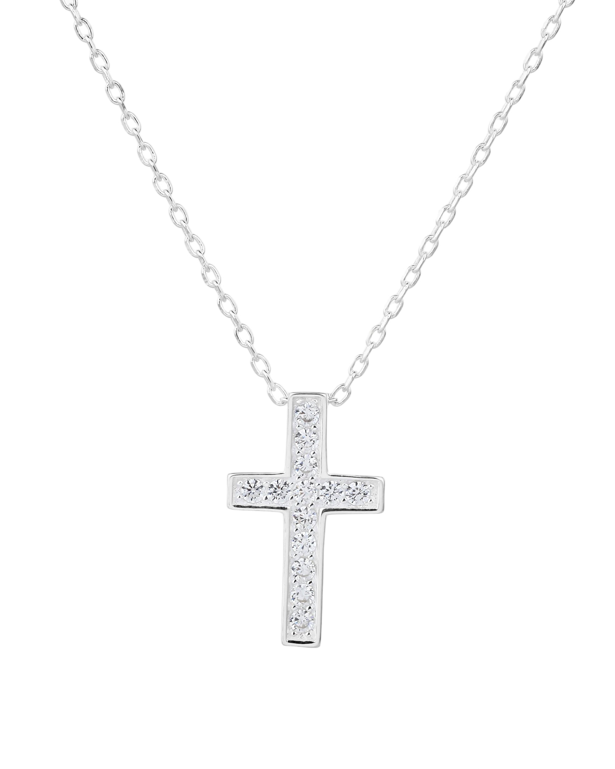 Collar sencillo de Cruz con circonia blanca 45+5cm en plateado