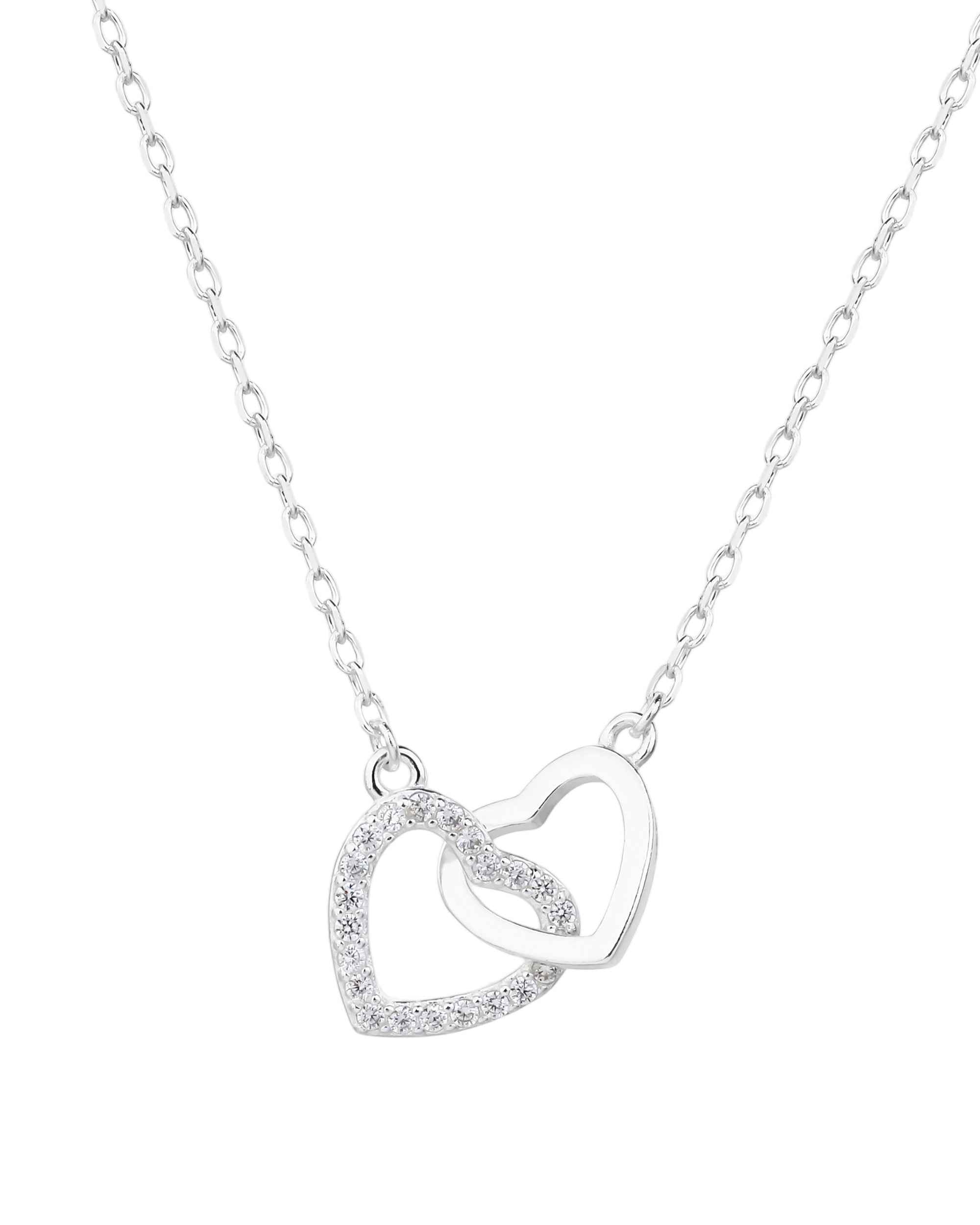 Collar de corazones entrelazados liso y circonias blanca 45+5cm en plateado
