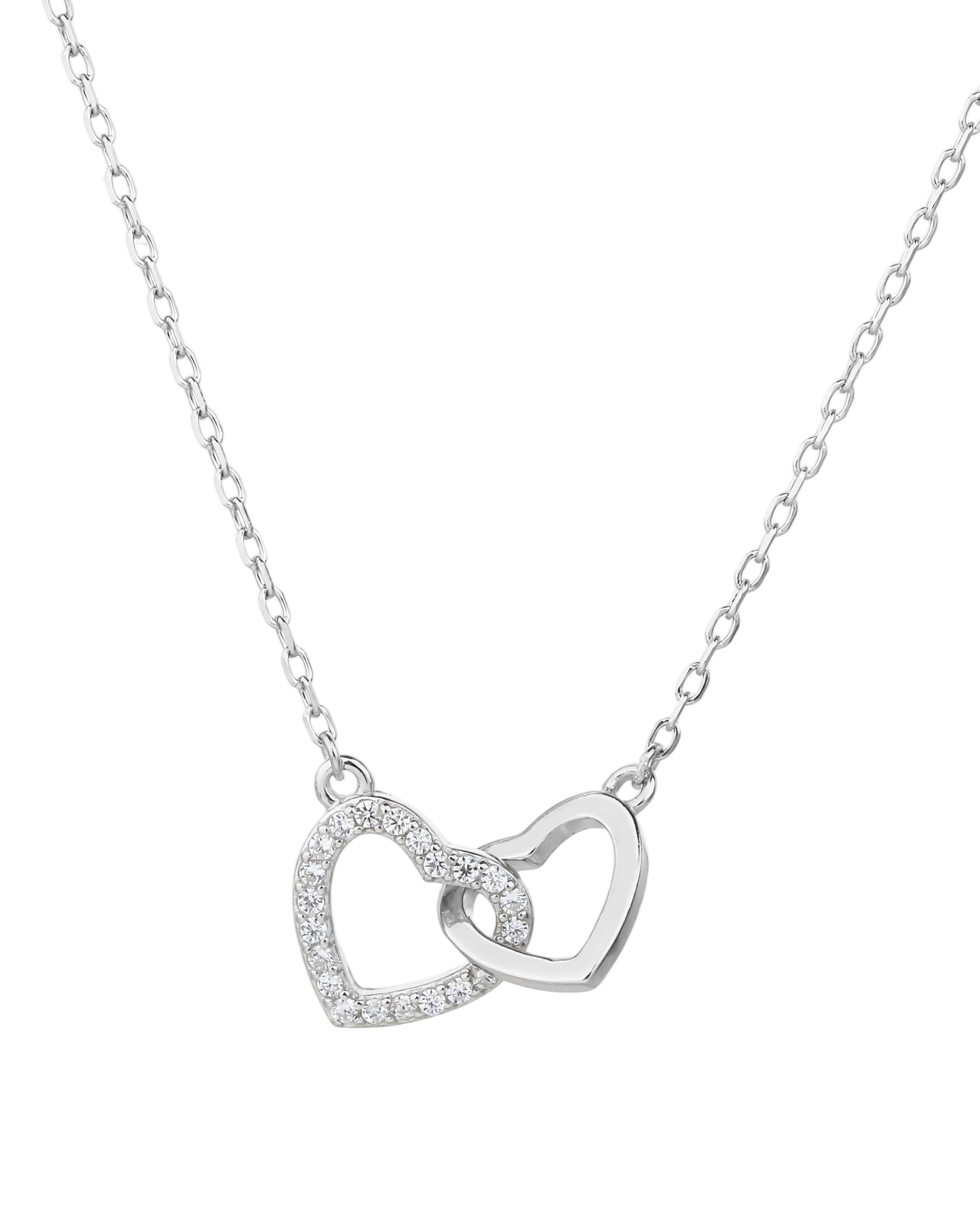 Collar de corazones entrelazados liso y circonias blanca 45+5cm en rodizado