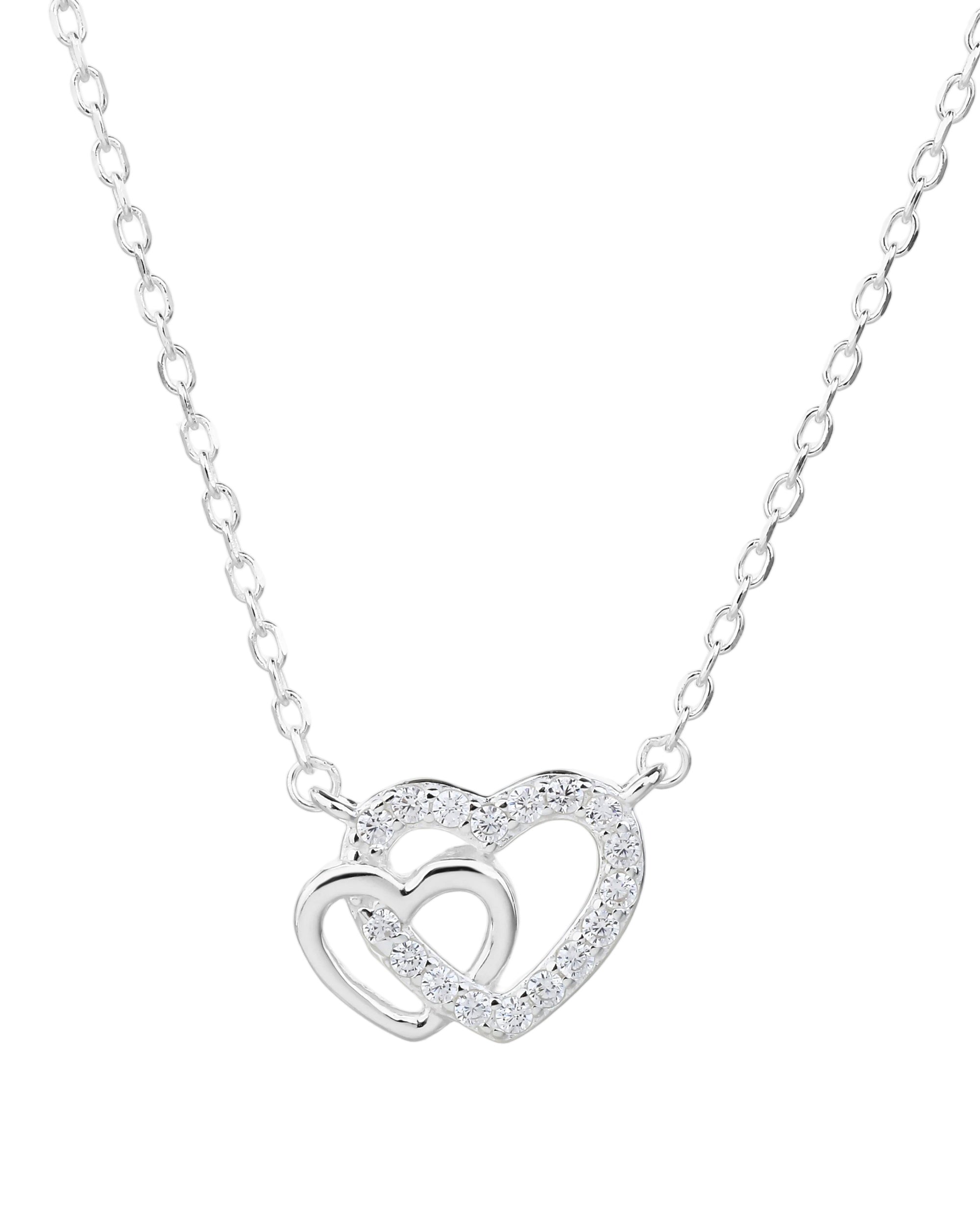 Collar sencillo de corazones entrelazados con circonias blanca 45+5cm en plateado