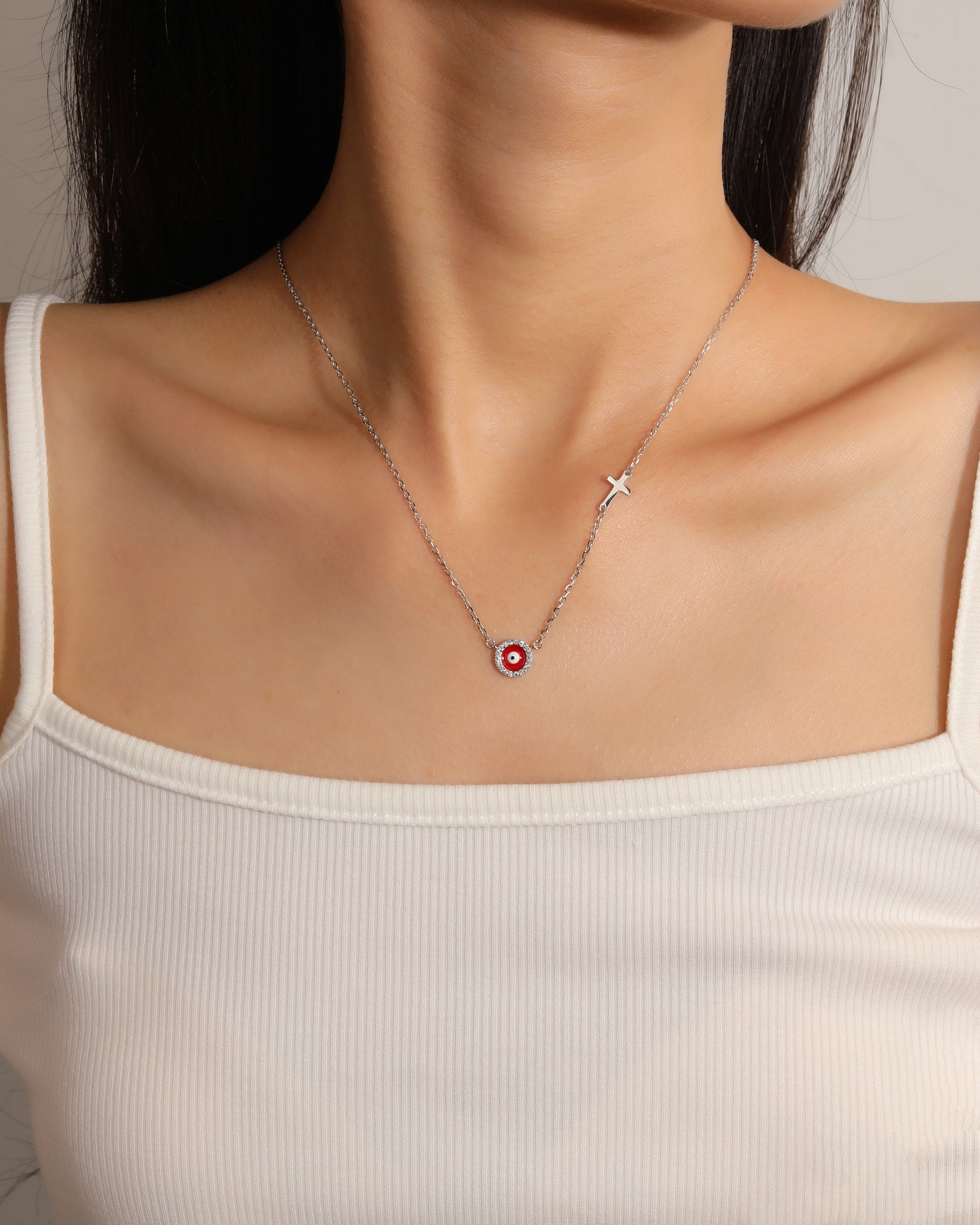Collar sencillo de corazones con circonia blanca 45+5cm en rodizado