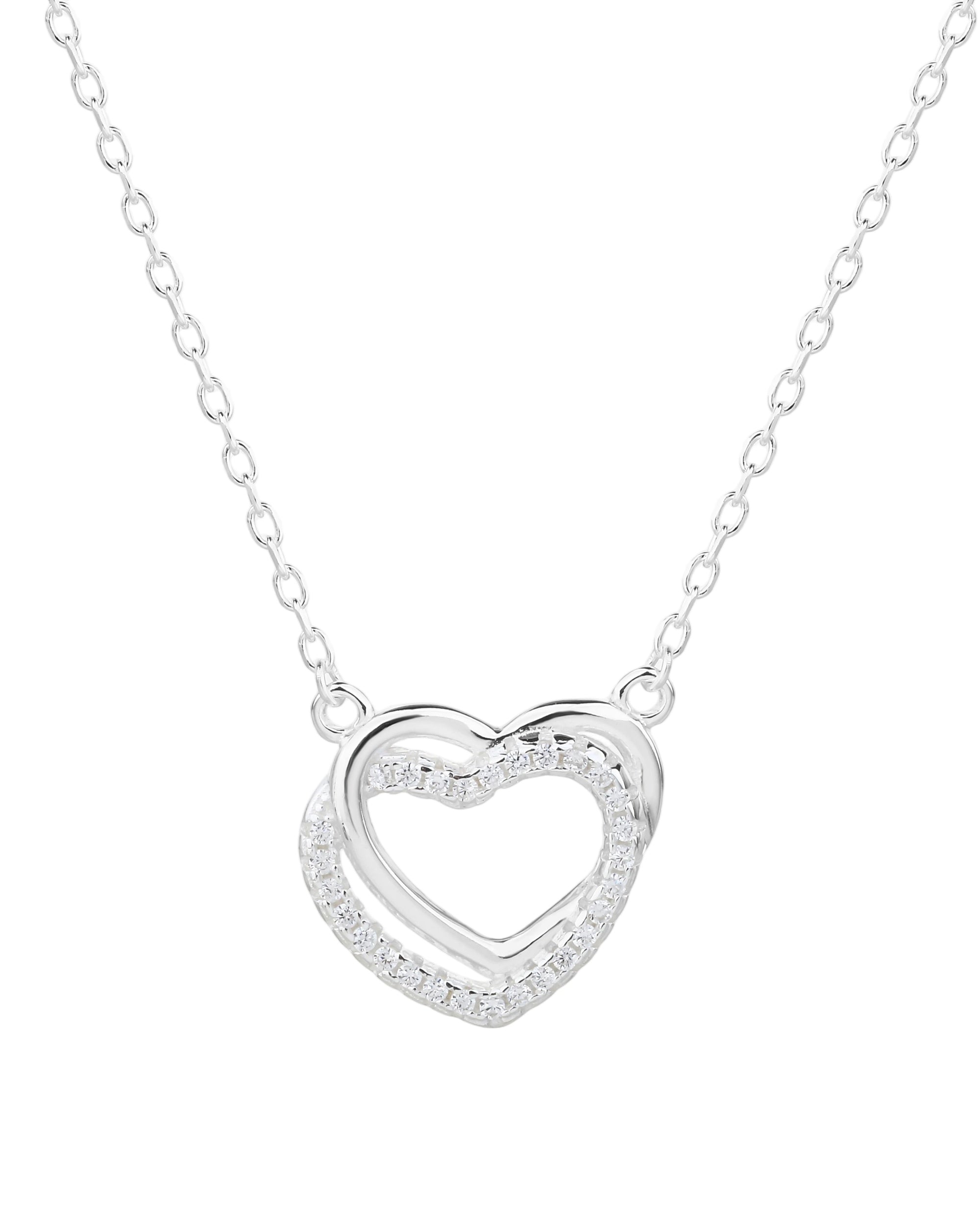 Collar sencillo de corazones entrelazados con circonias blanca 45+5cm en plateado