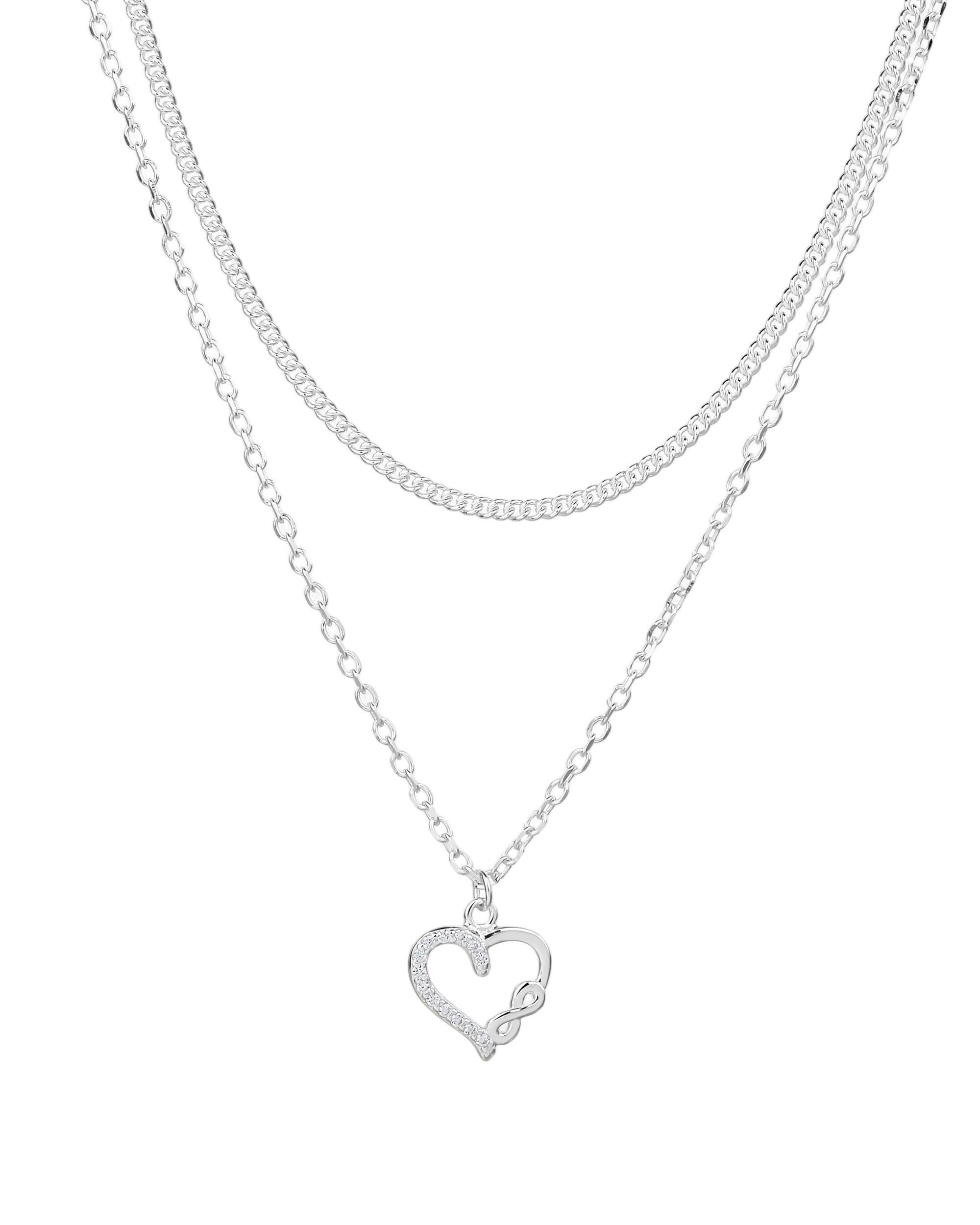 Collar doble de corazon e infinito con circonia blanca 45+5cm en plateado