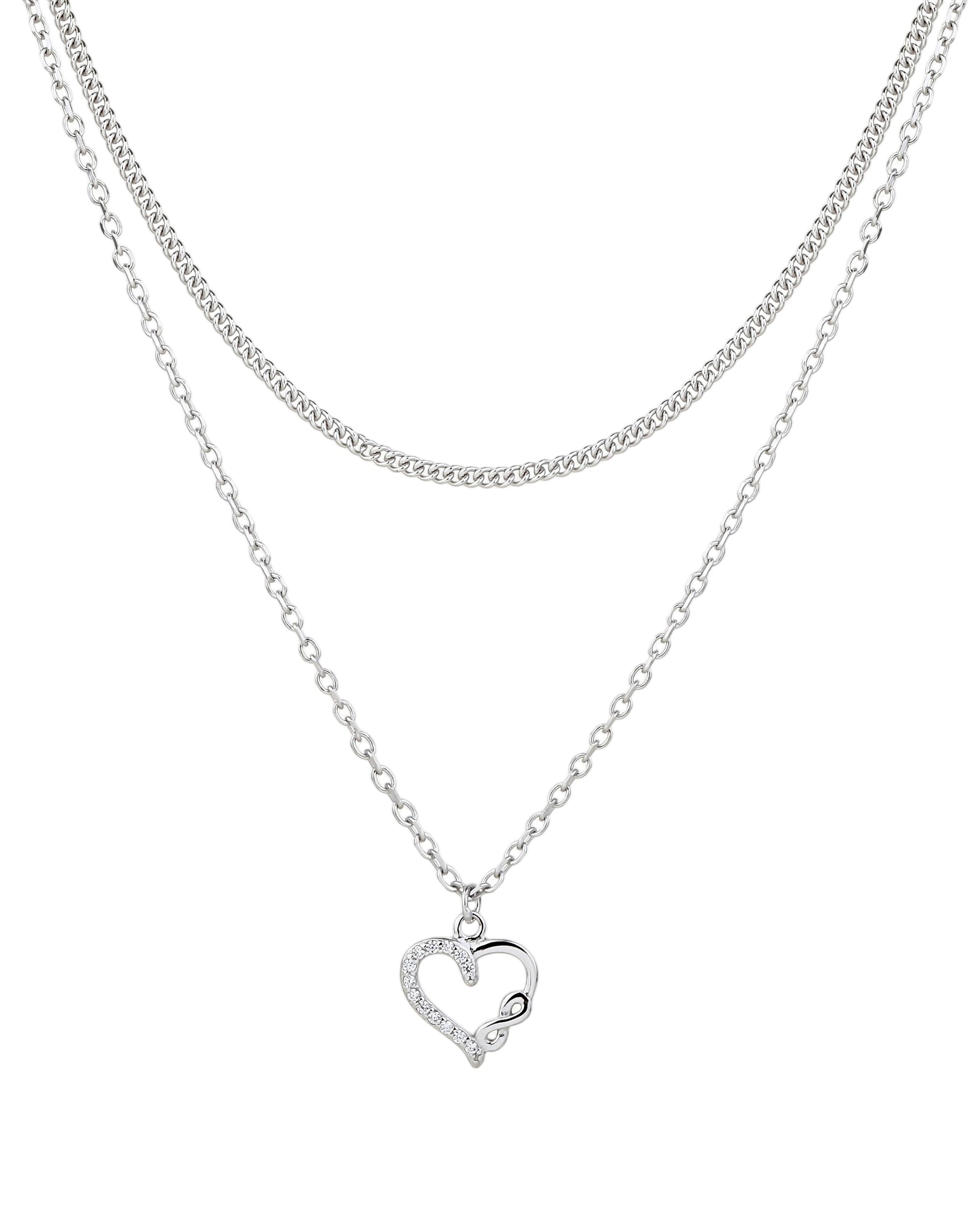 Collar doble de corazon e infinito con circonia blanca 45+5cm en rodizado