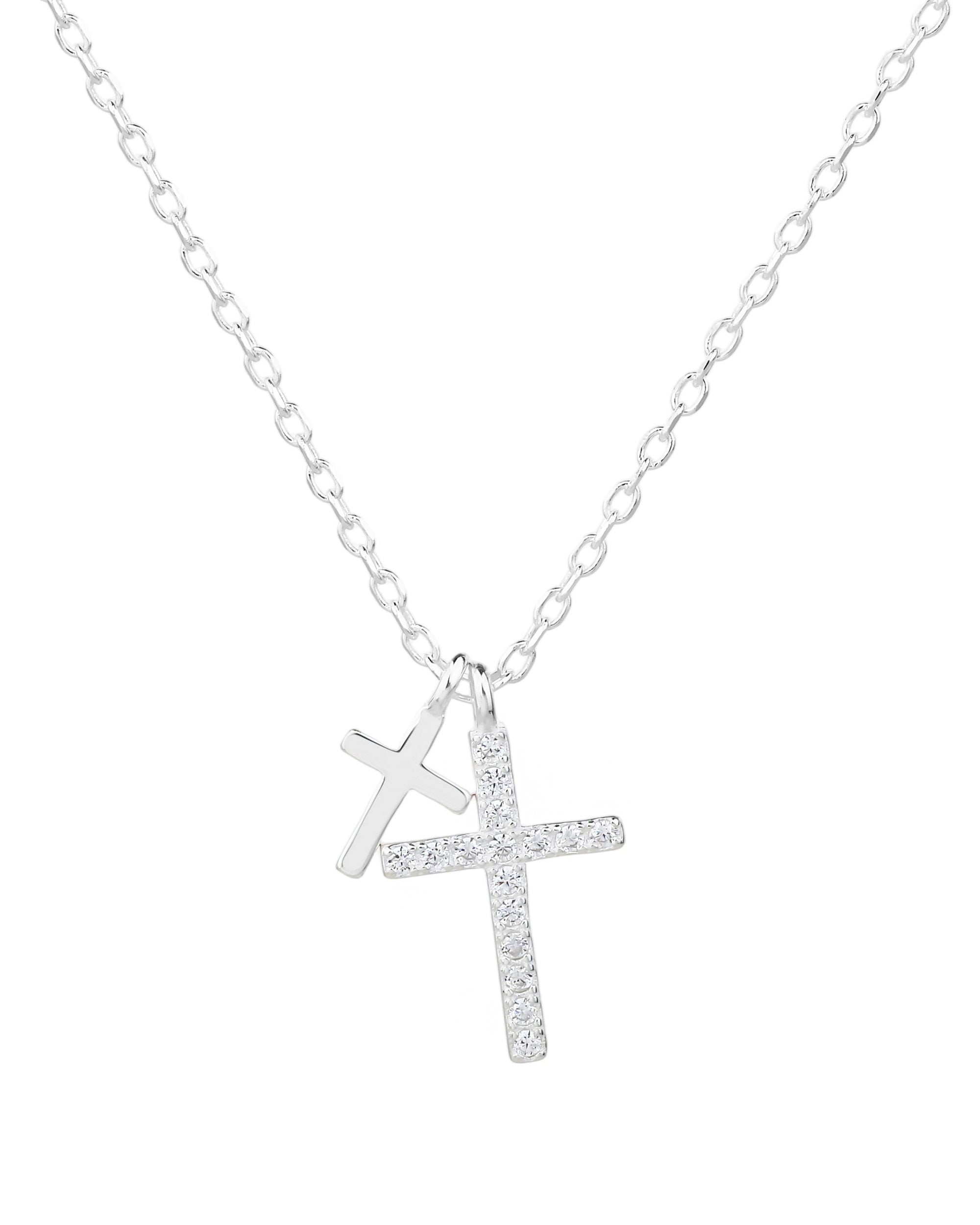 Collar doble de cruces con circonia blanca 45+5cm en plateado